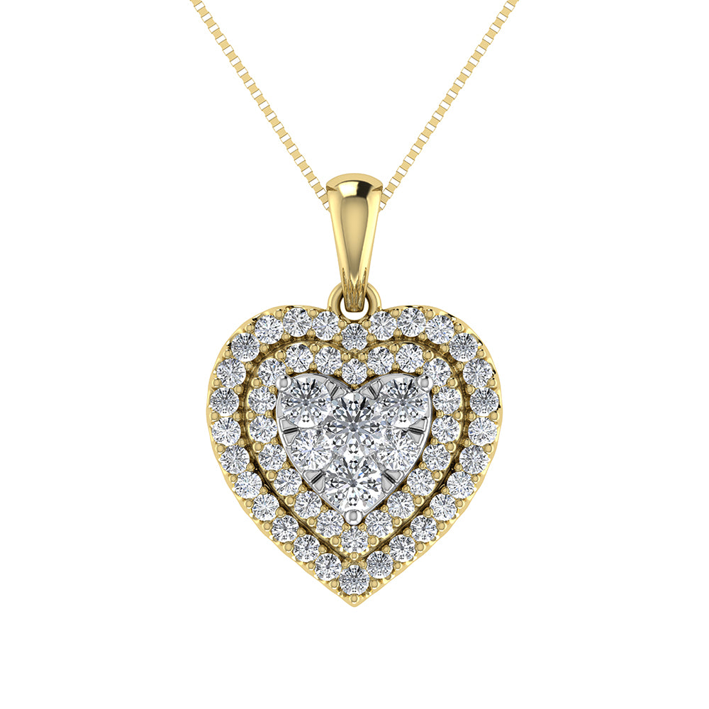 Diamond 3/4 Ct.Tw. Heart Shape Cluster Pendant In 10K Yellow Gold