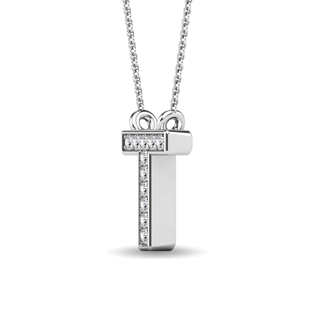 Diamond 1/20 Ct.Tw. Letter T Pendant In 10K White Gold&Quot;&Quot;