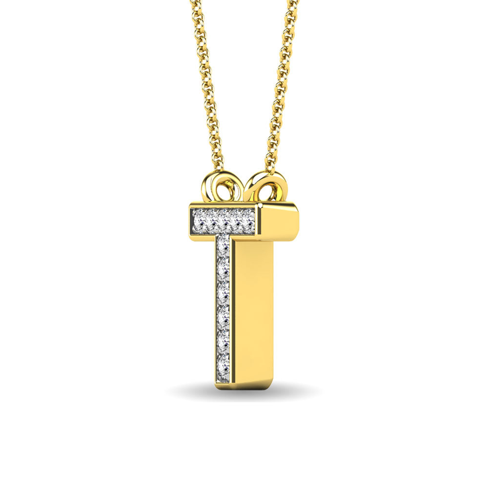 Diamond 1/20 Ct.Tw. Letter T Pendant In 10K Yellow Gold&Quot;&Quot;