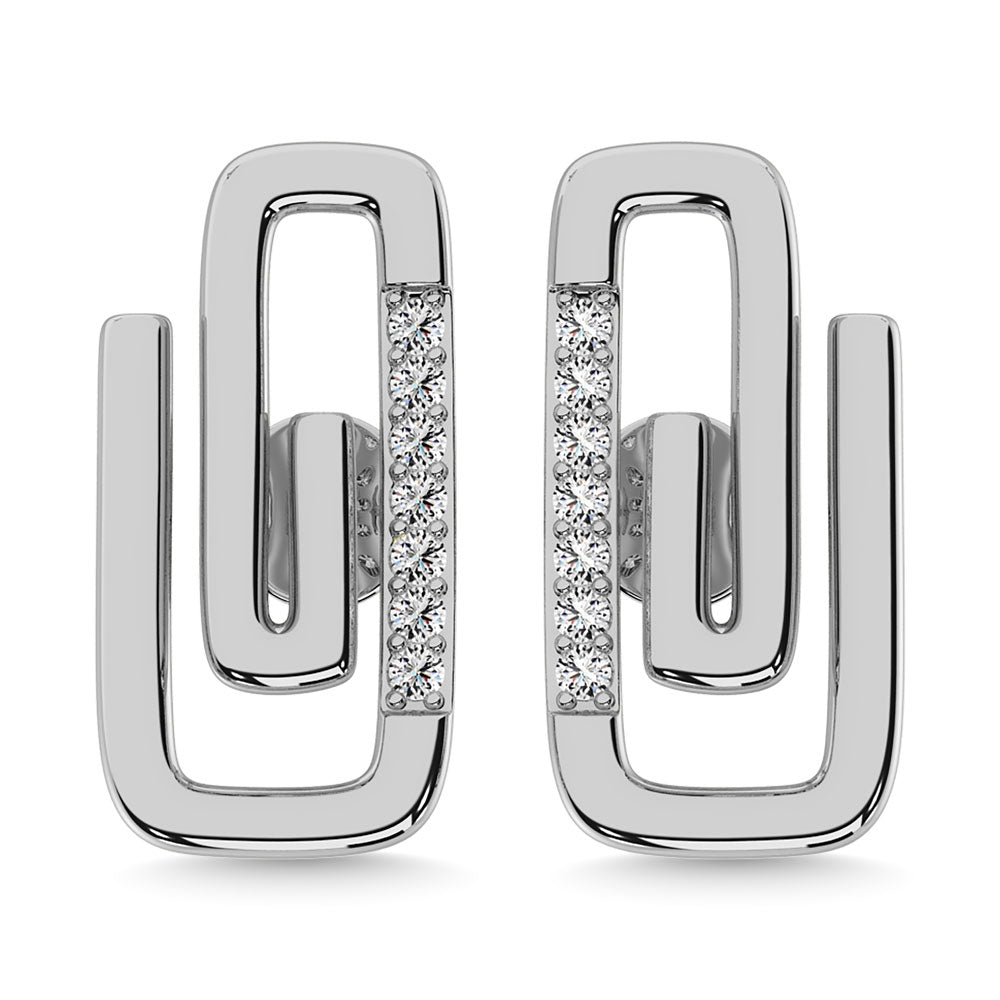 Diamond 1/10 Ct.Tw. Paper Clip Earrings In 925 Silver