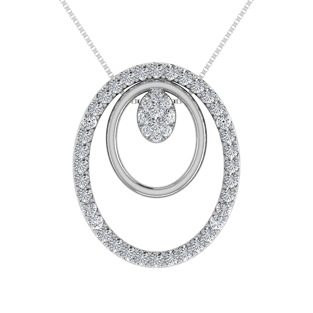 14K White Gold 1/2 Ct.Tw. Round Diamond Double Oval Shape Pendant