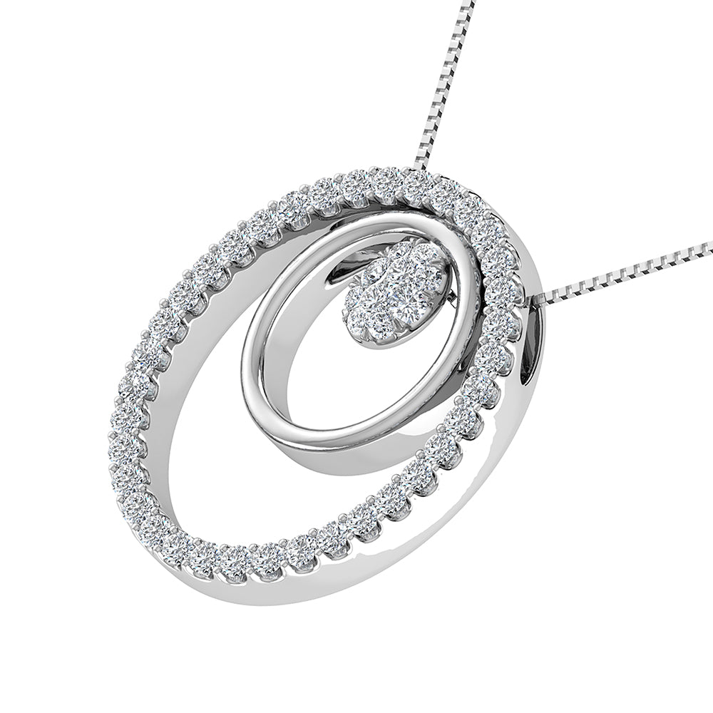 14K White Gold 1/2 Ct.Tw. Round Diamond Double Oval Shape Pendant