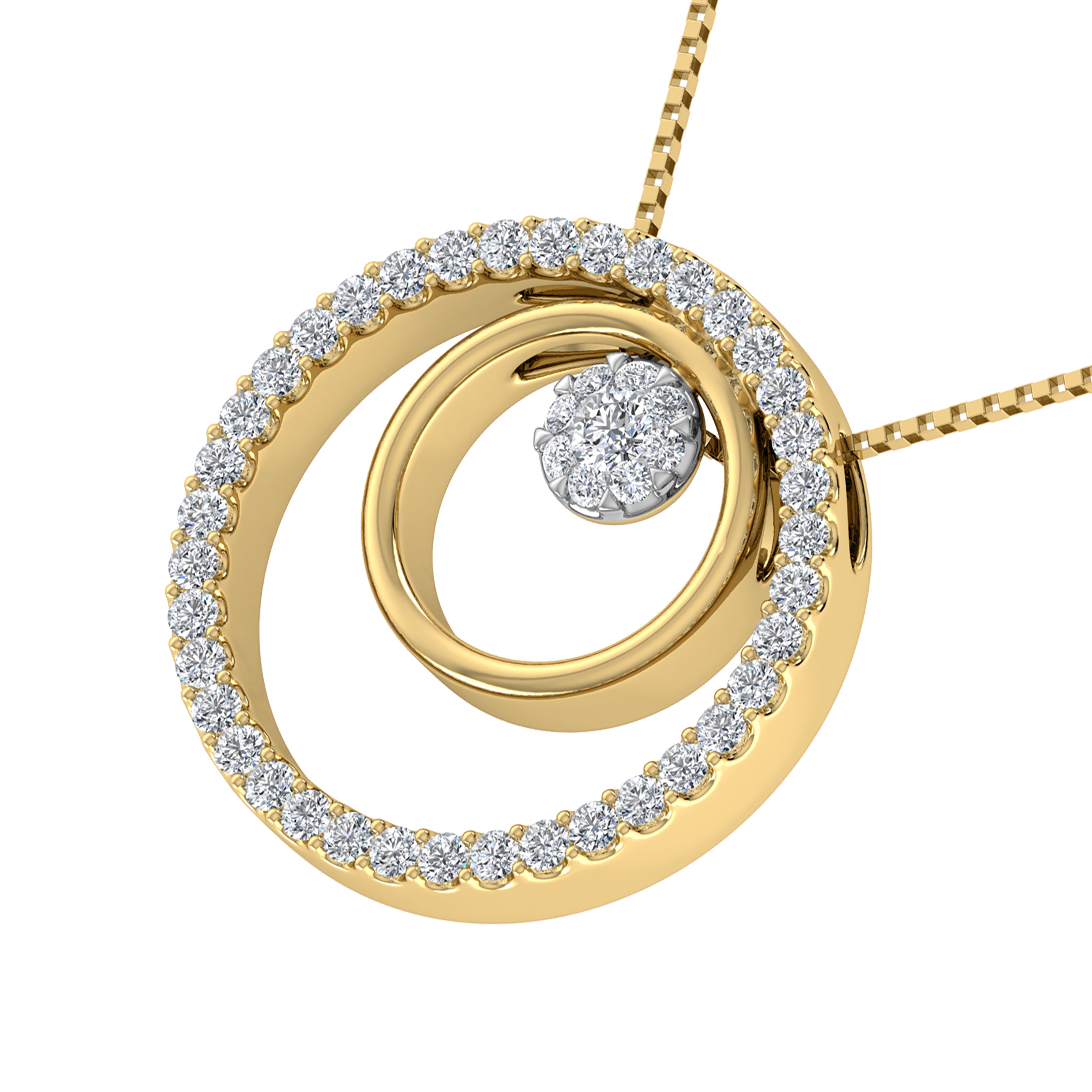 14K Two Tone 1/2 Ct.Tw. Diamond Double Circle Pendant