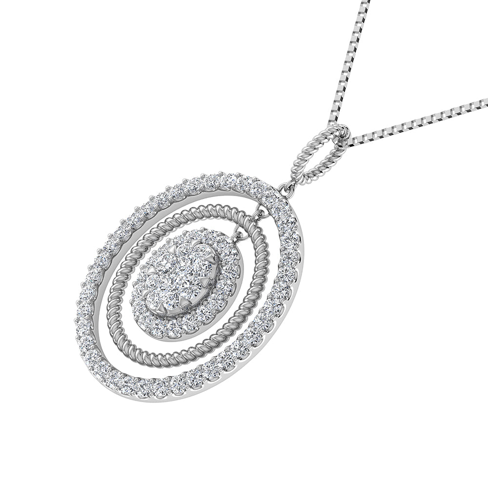 14K White Gold 1 Ct.Tw. Round Diamond Oval Shape Pendant