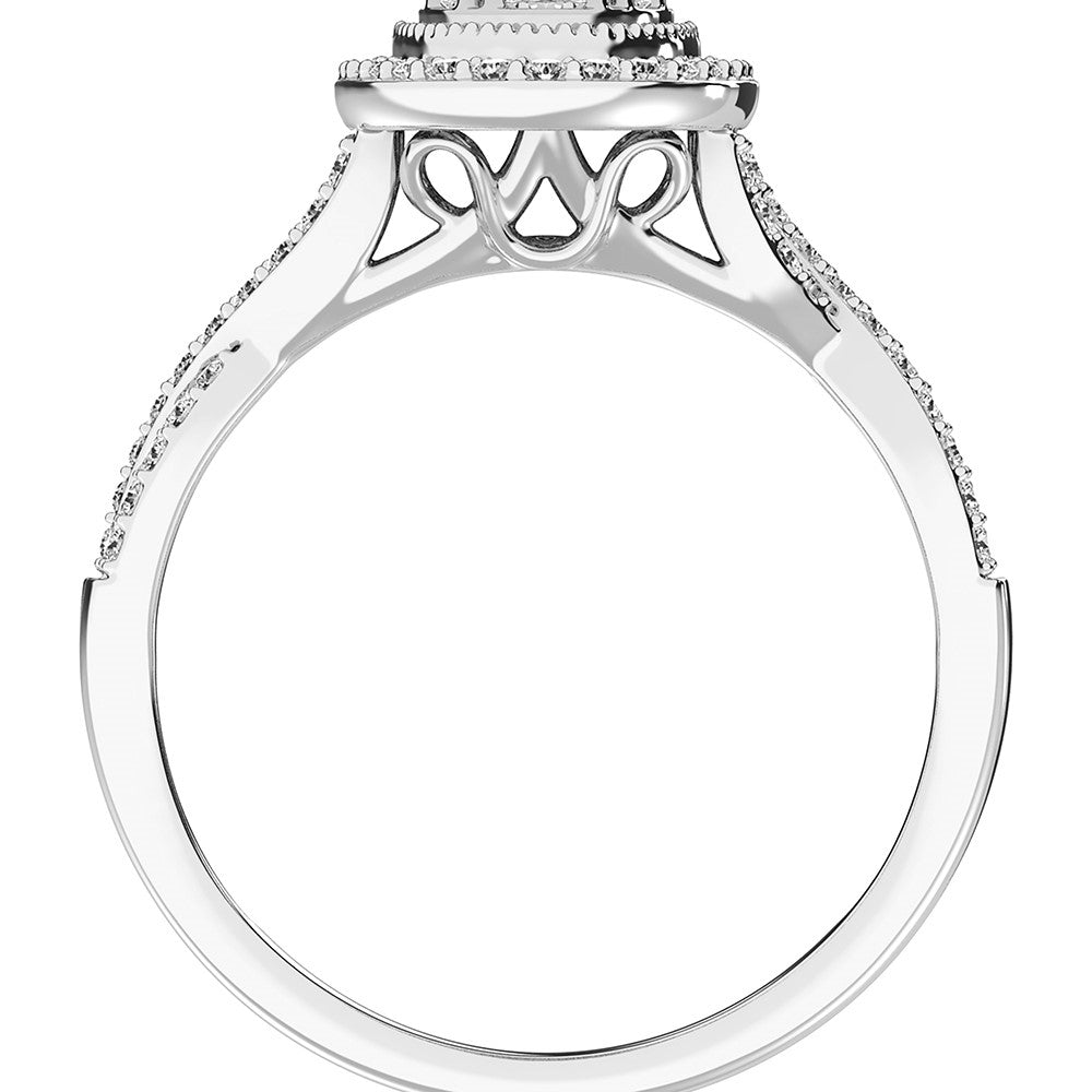 14K White Gold 1/2 Ct.Tw. Diamond Round And Baguette Oval Shape Engagement Ring