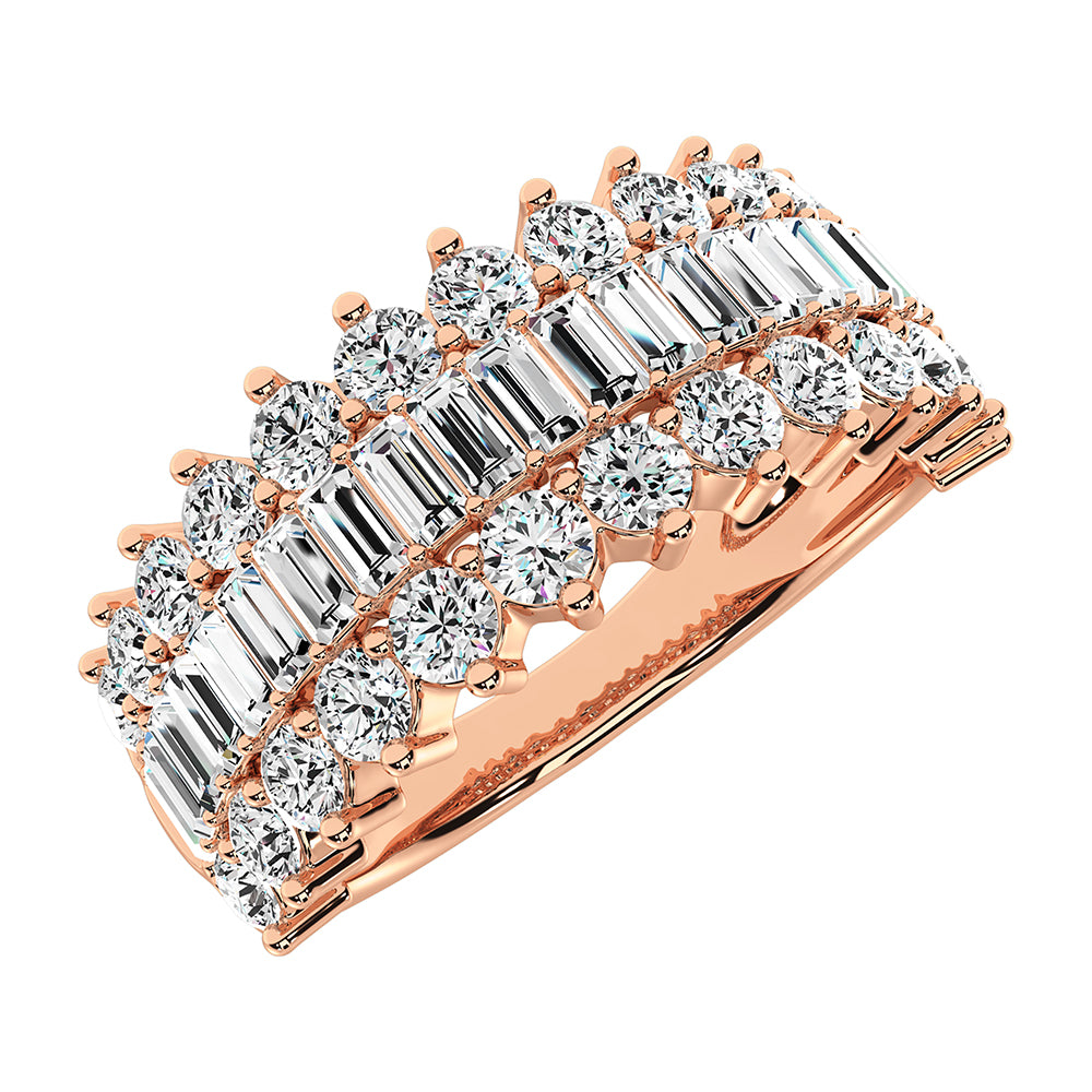 14K Rose Gold 1 1/2 Ct.Tw. Diamond Round and Baguette Set Fashion Band