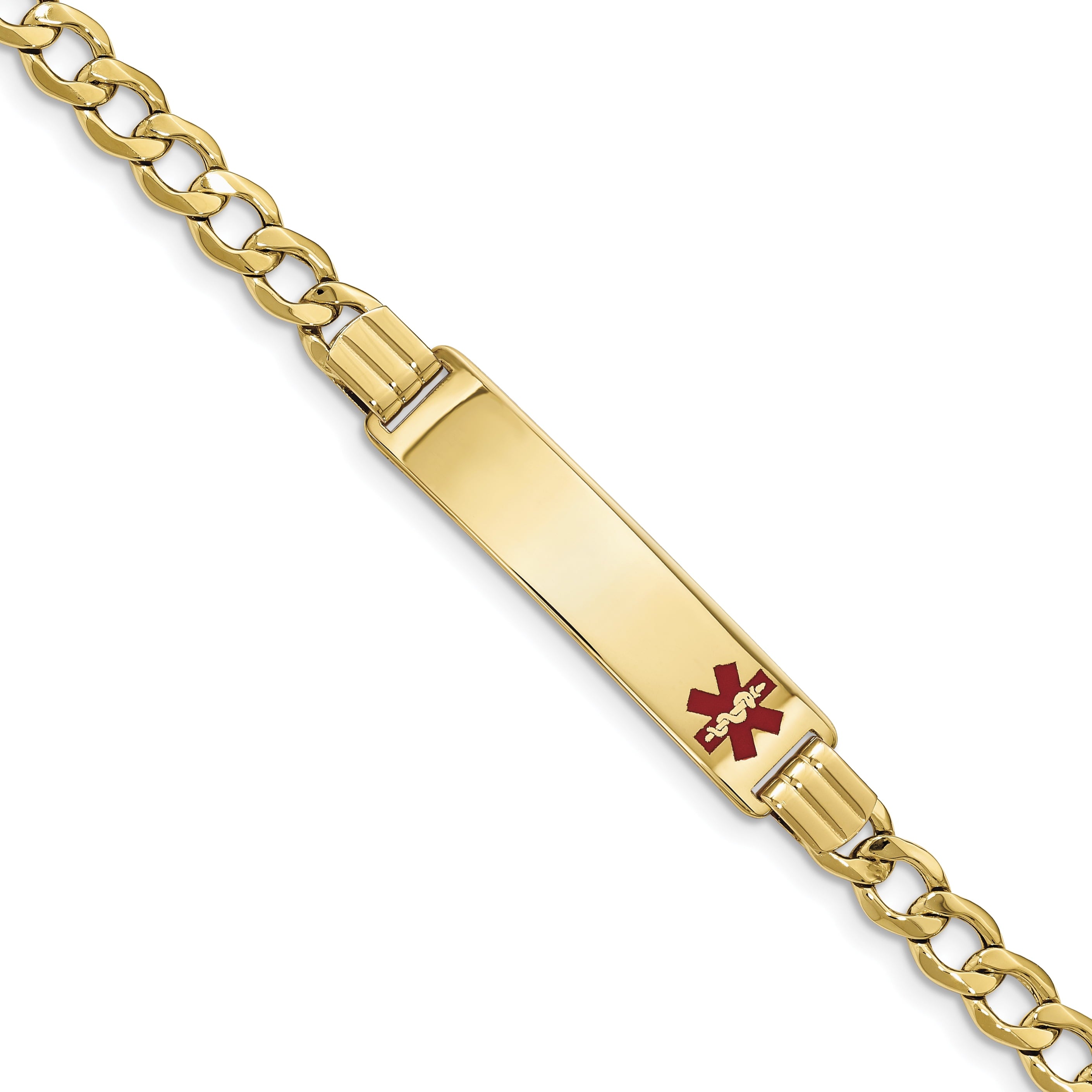 14K Semi-Solid Medical Red Enamel Curb Link Id Bracelet