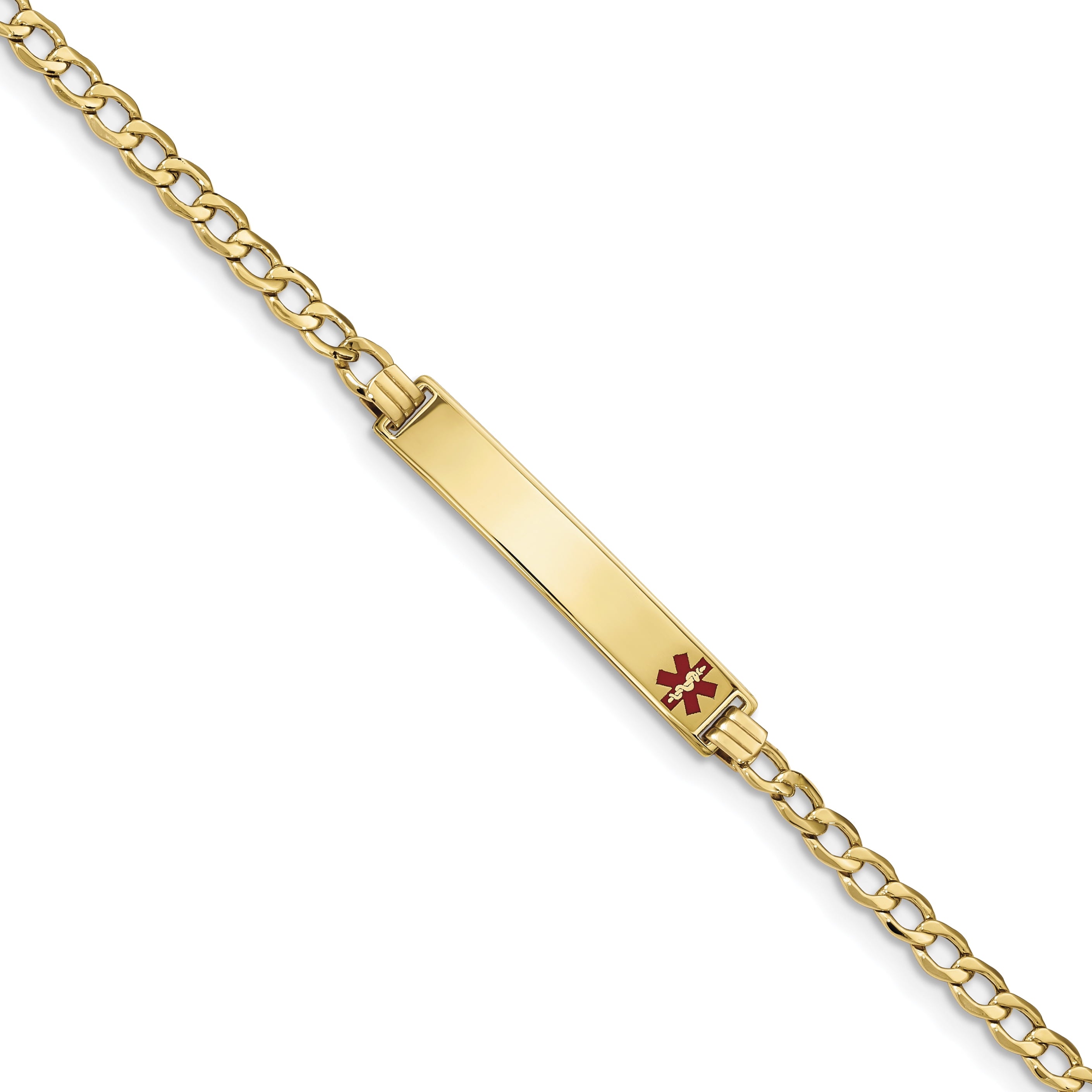 14K Semi-Solid Medical Polished Red Enamel Cuban Id Bracelet