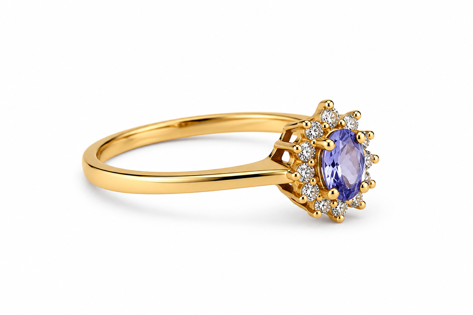 14KT Yellow Gold 0.20 CTW 0.35 STW Tanzanite Diamond Ring [K13H]