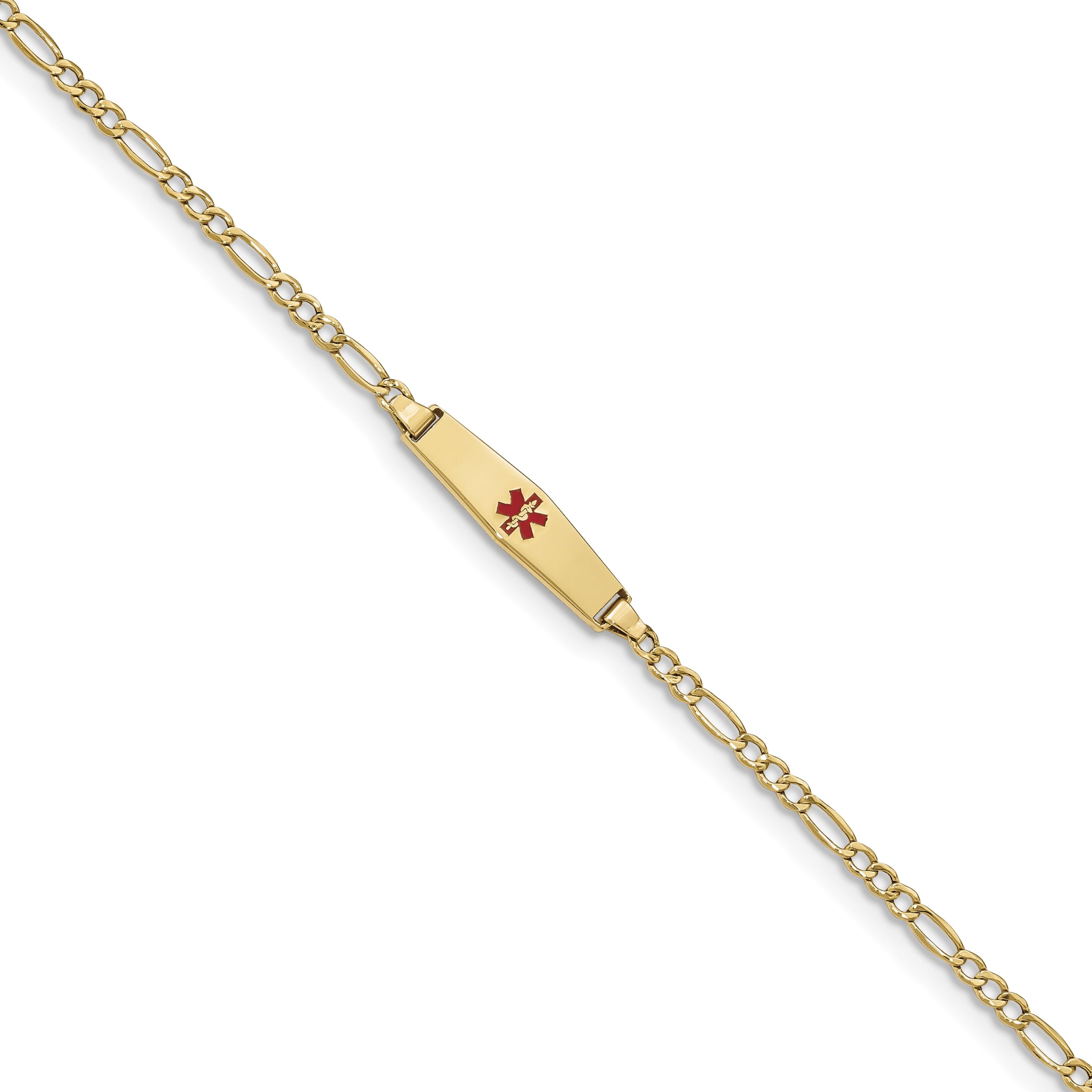 14K Medical Semi-Solid Soft Diamond Shape Red Enamel Figaro Id Bracelet
