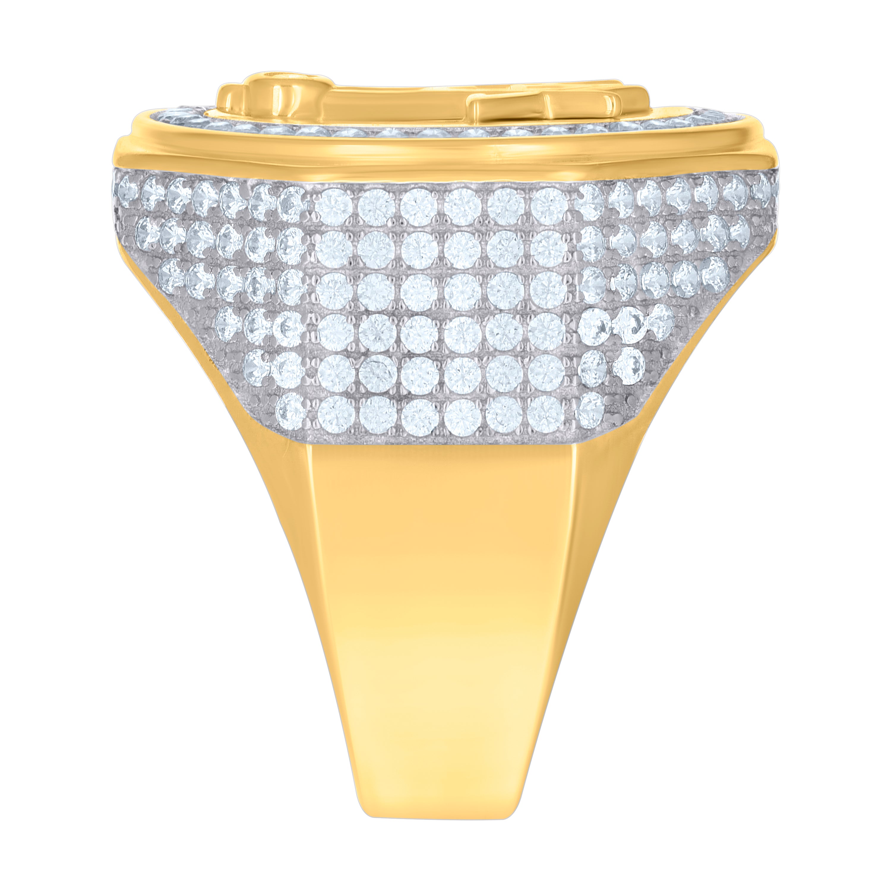 925 Sterling Silver Yellow-Tone Mens Cubic-Zirconia Fashion Masonic Ring