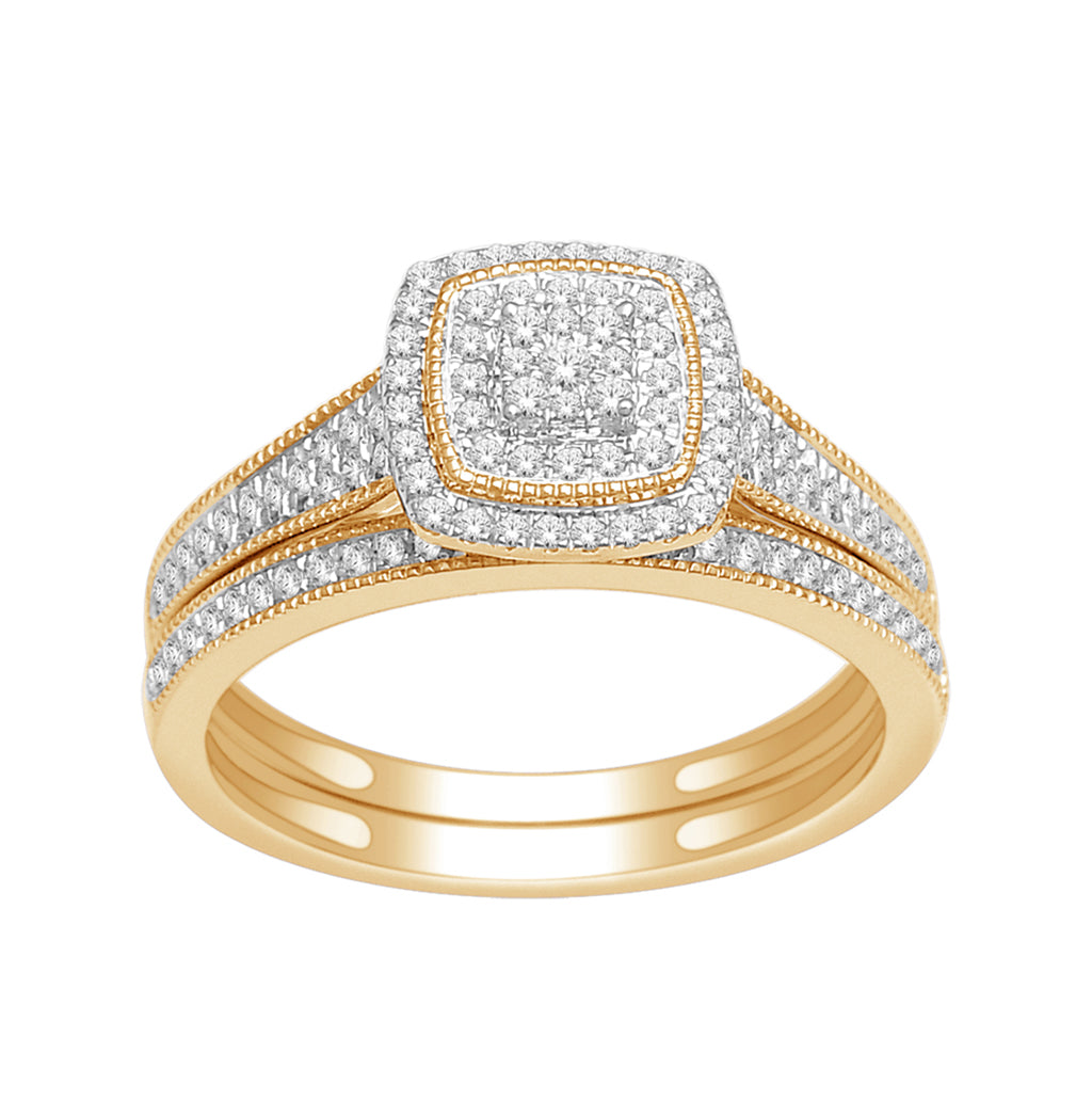 10K Yellow Yellow Gold Bridal Set With 0.33 Ct Round Diamonds