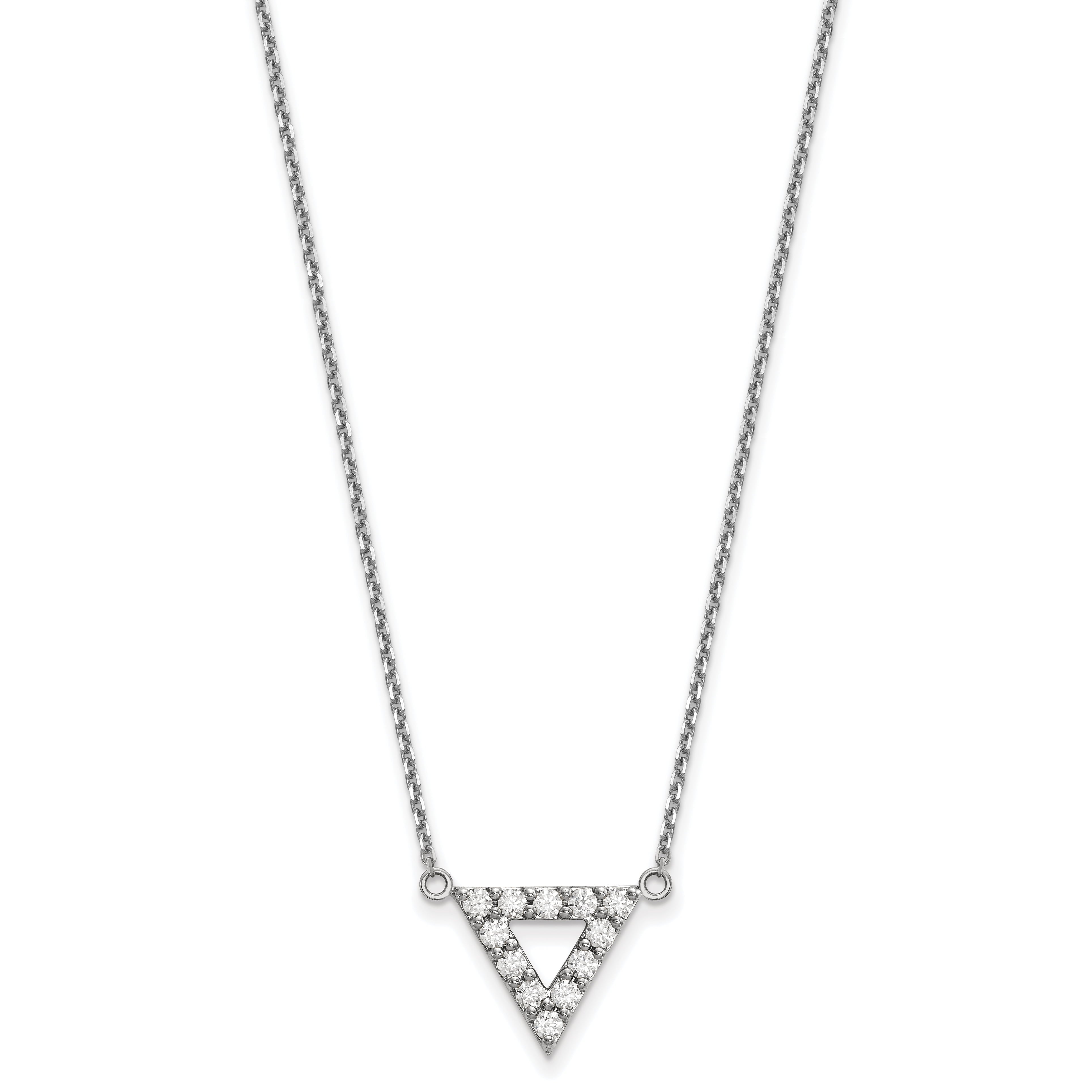 14K White Gold Aa Quality Diamond 13Mm Triangle Necklace