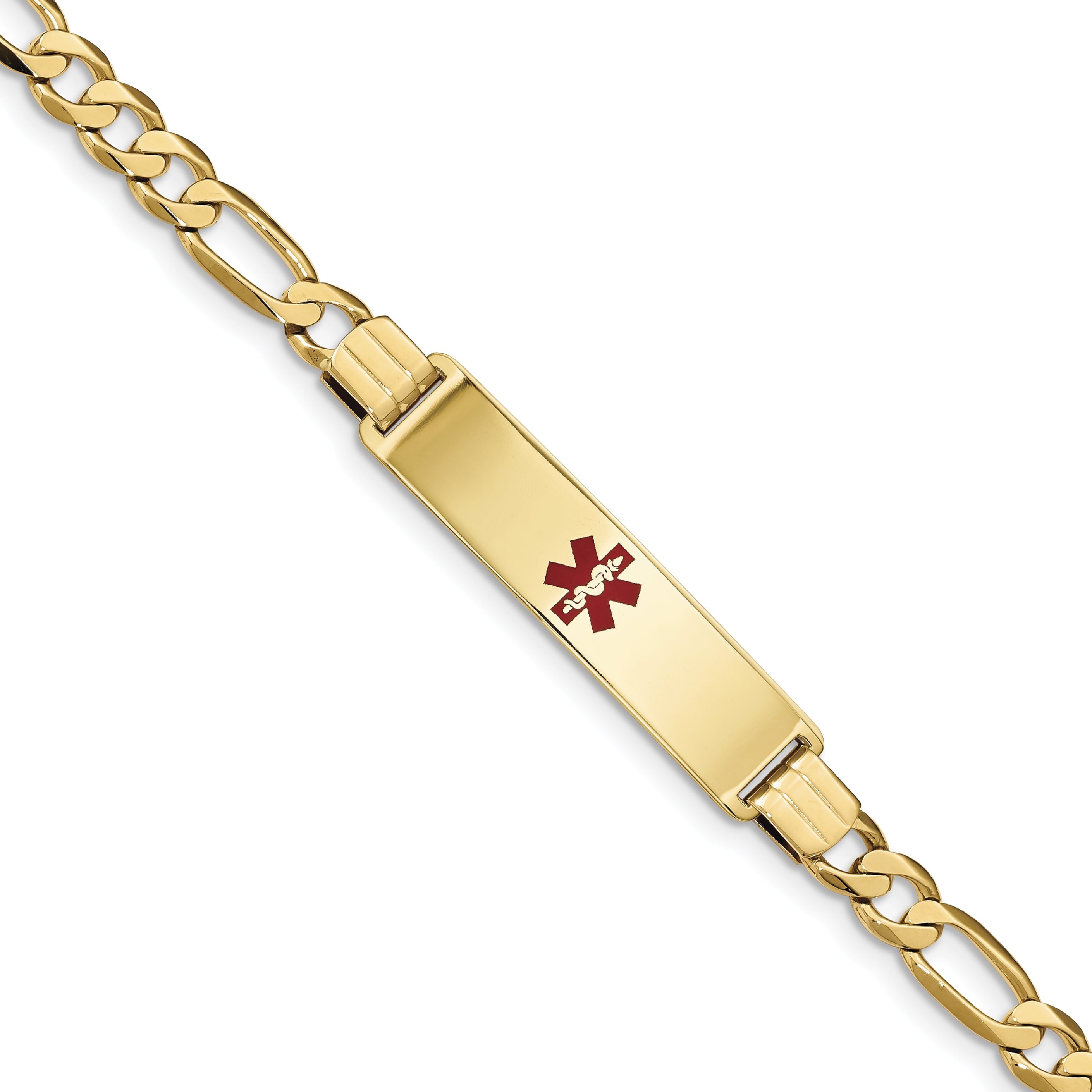 14K Medical Red Enamel Flat Figaro Link Id Bracelet