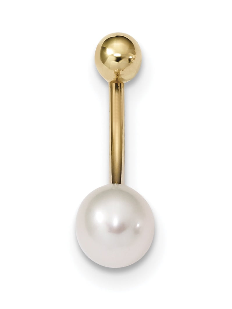14K 14 Gauge 8Mm Freshwater Cultured Pearl Belly Ring