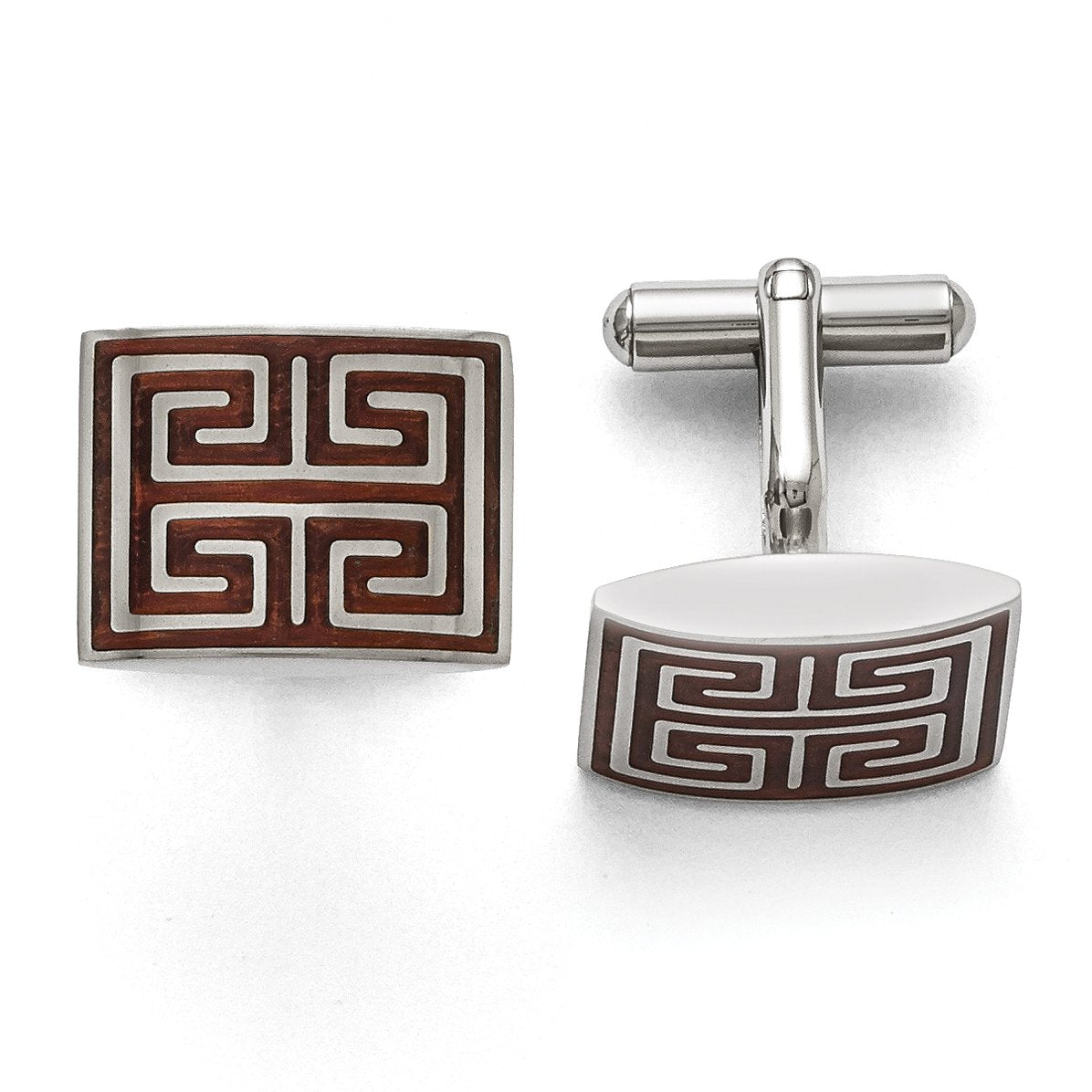 Chisel Stainless Steel Polished Koa Wood Inlay Rectangle Cufflinks