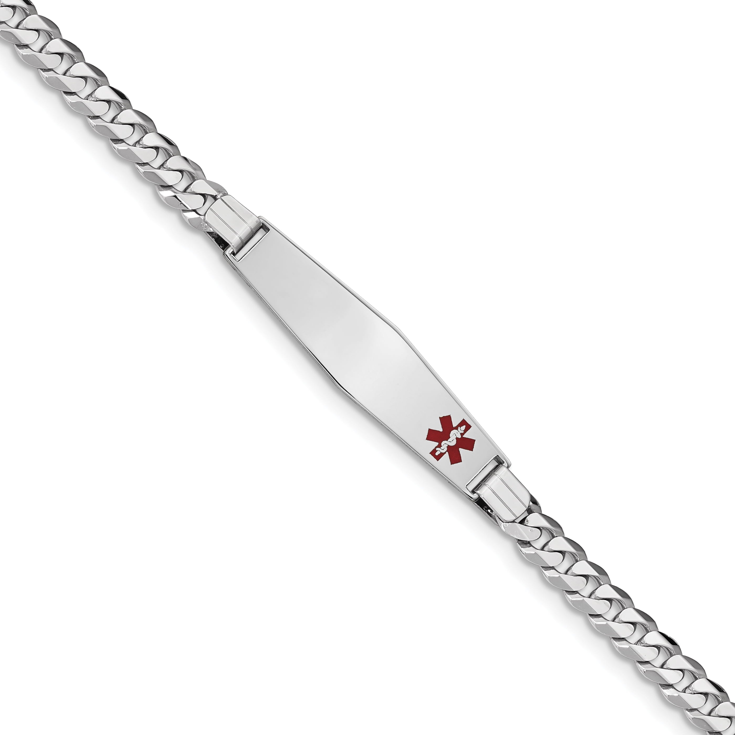 14K Wg Medical Soft Diamond Shape Red Enamel Flat Curb Link Id Bracelet
