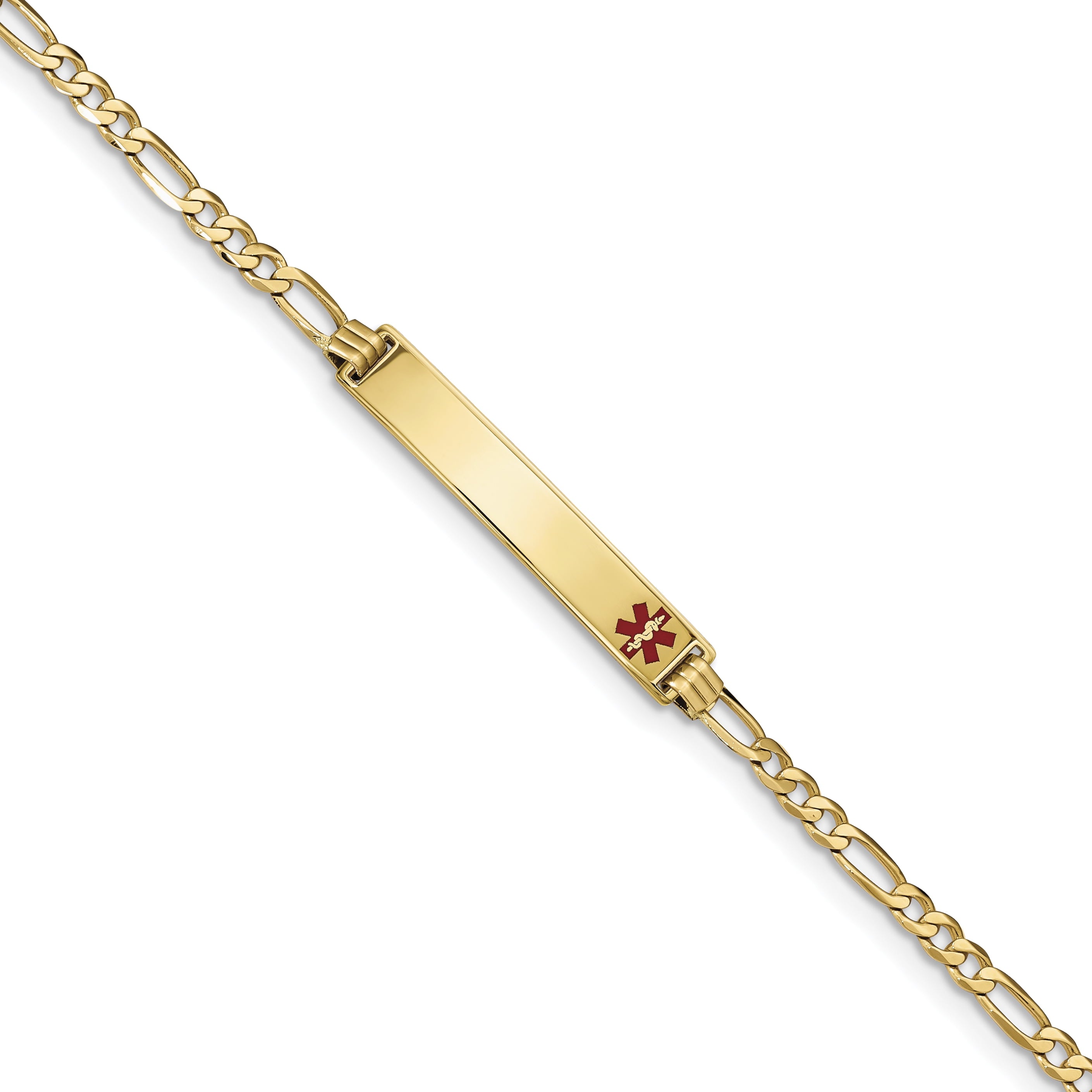 14K Medical Red Enamel Flat Figaro Link Id Bracelet