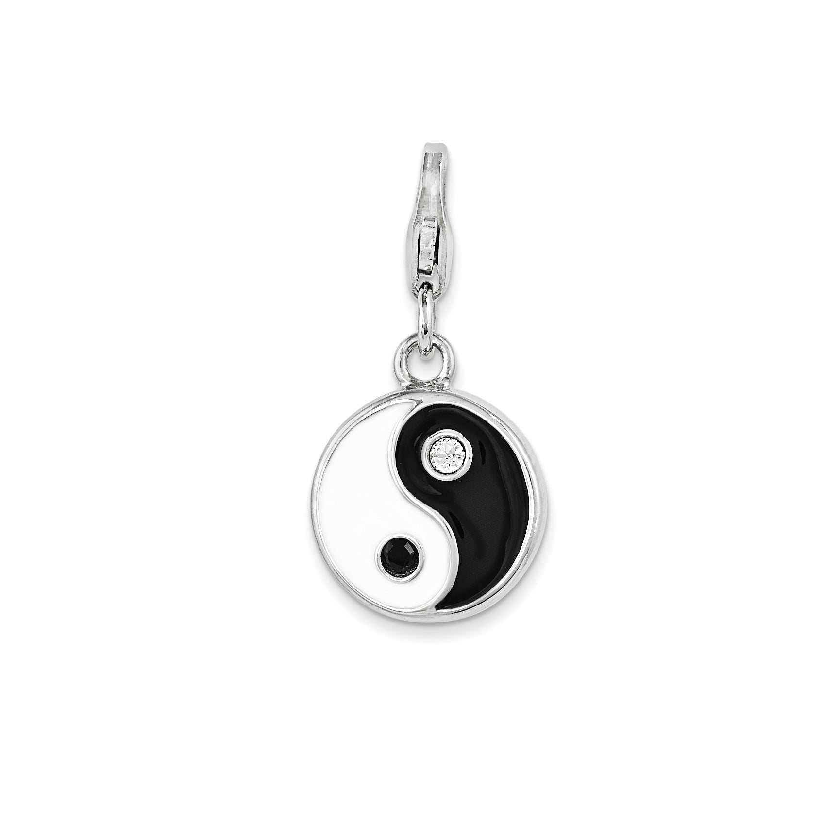Amore La Vita Sterling Silver Rhodium-Plated Polished Enameled Crystal From Swarovski Yin And Yang Charm With Fancy Lobster Clasp