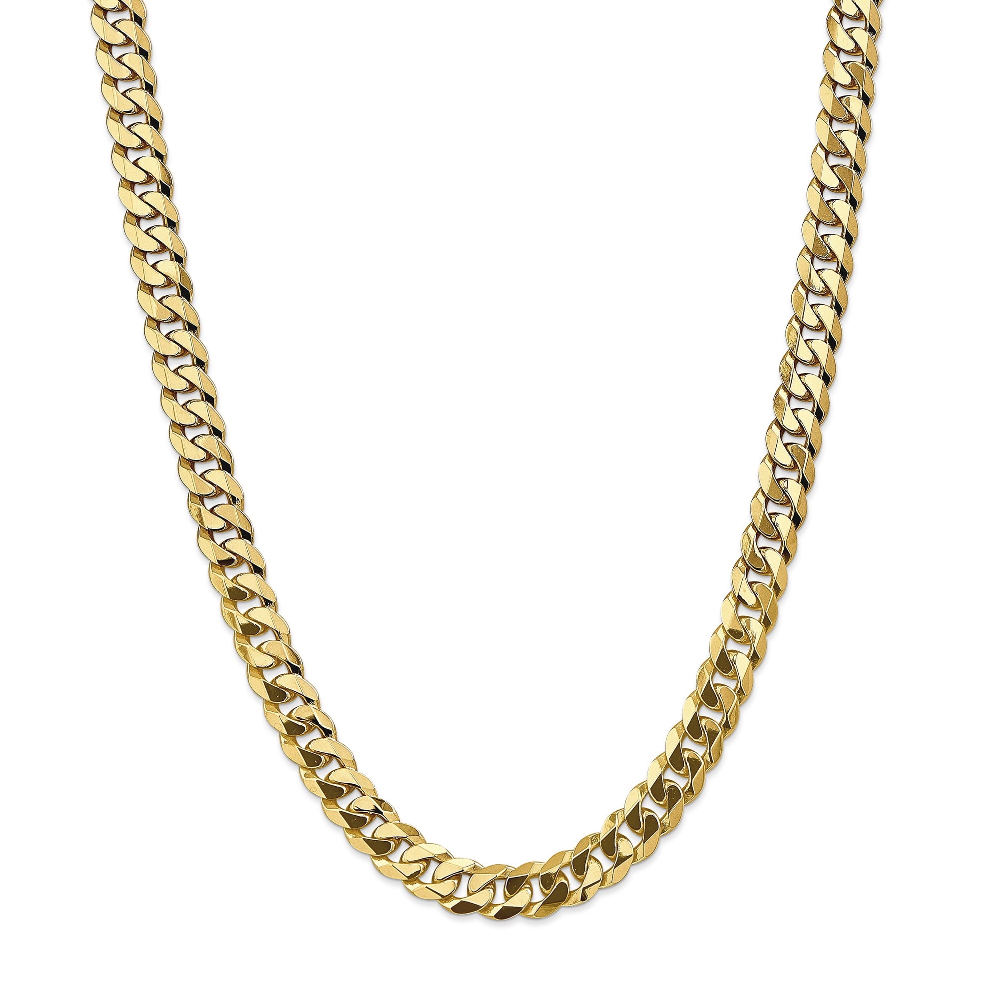 14K 24 Inch 9.5Mm Flat Beveled Curb With Lobster Clasp Chain