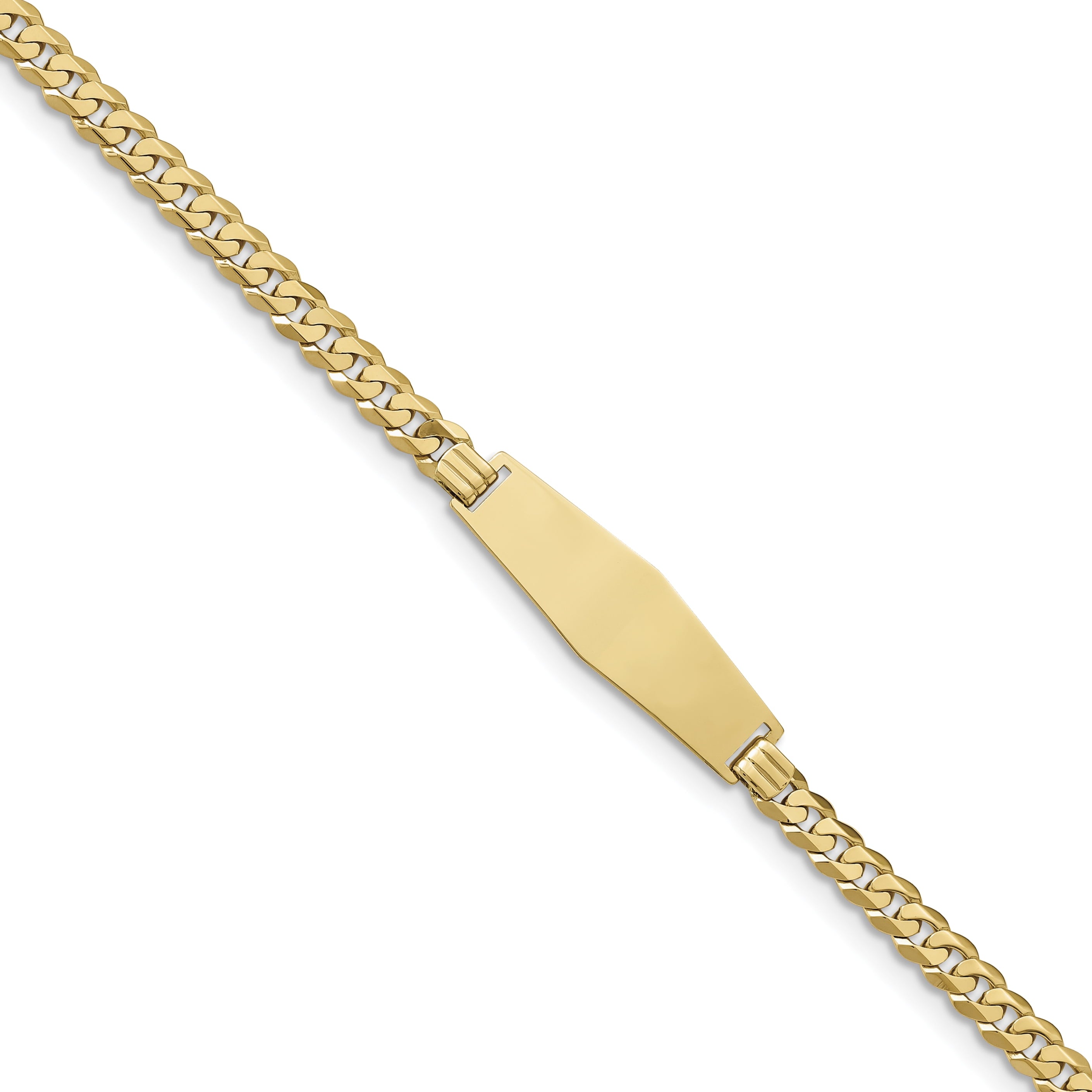 14K Soft Diamond Shape Flat Curb Link Id Bracelet