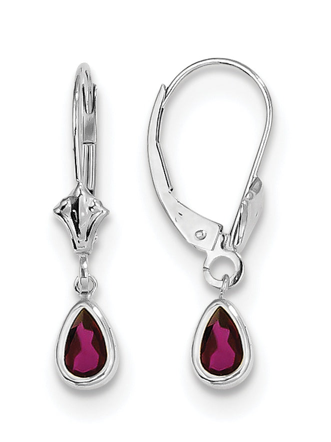 14K White Gold 6X4Mm Rhodolite Garnet/June Earrings