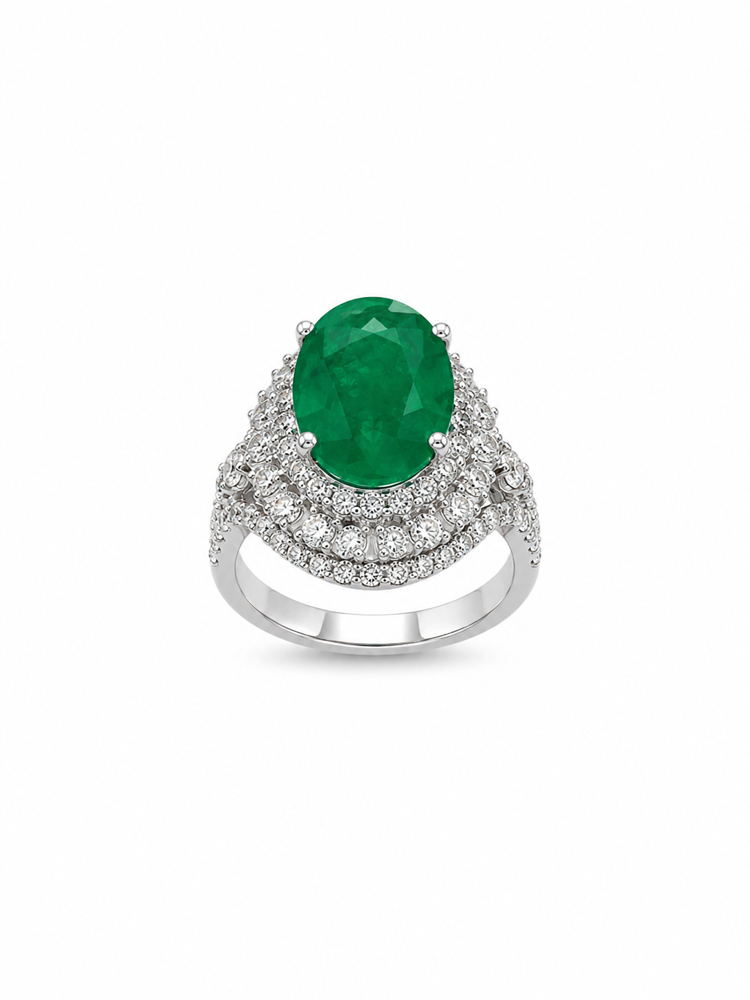 14KT White Gold 1.52 CTW 4.38 STW Emerald Diamond Ring [K15T]