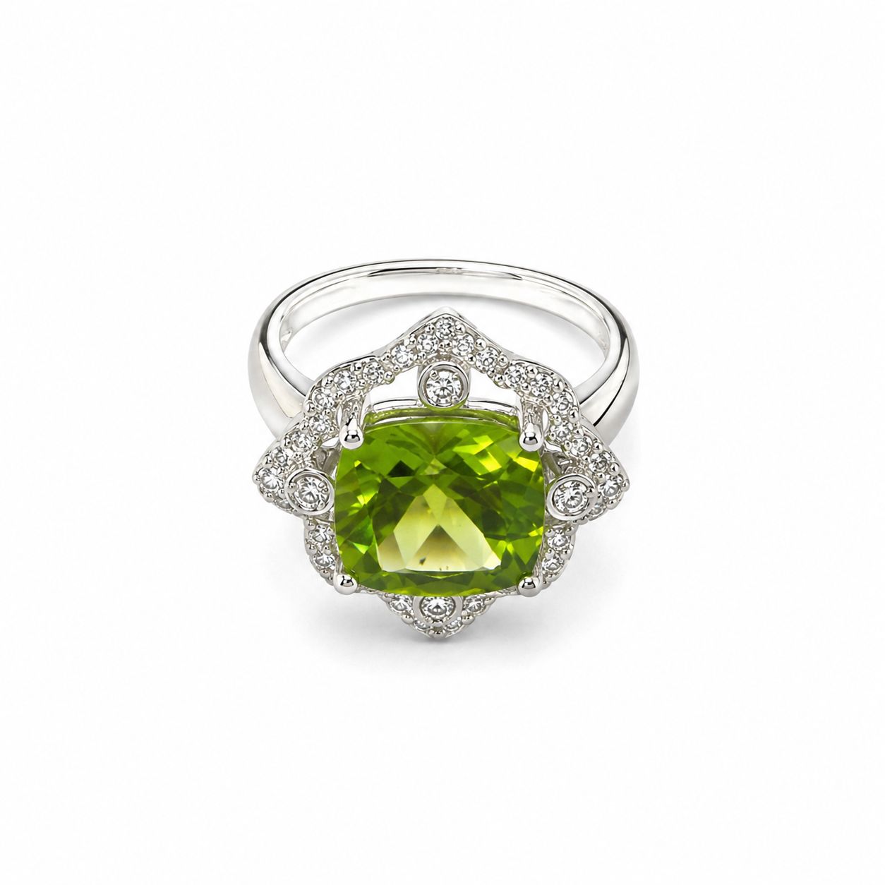 14KT White Gold 0.38 CTW 4.56 STW Peridot Diamond Ring [K5T]