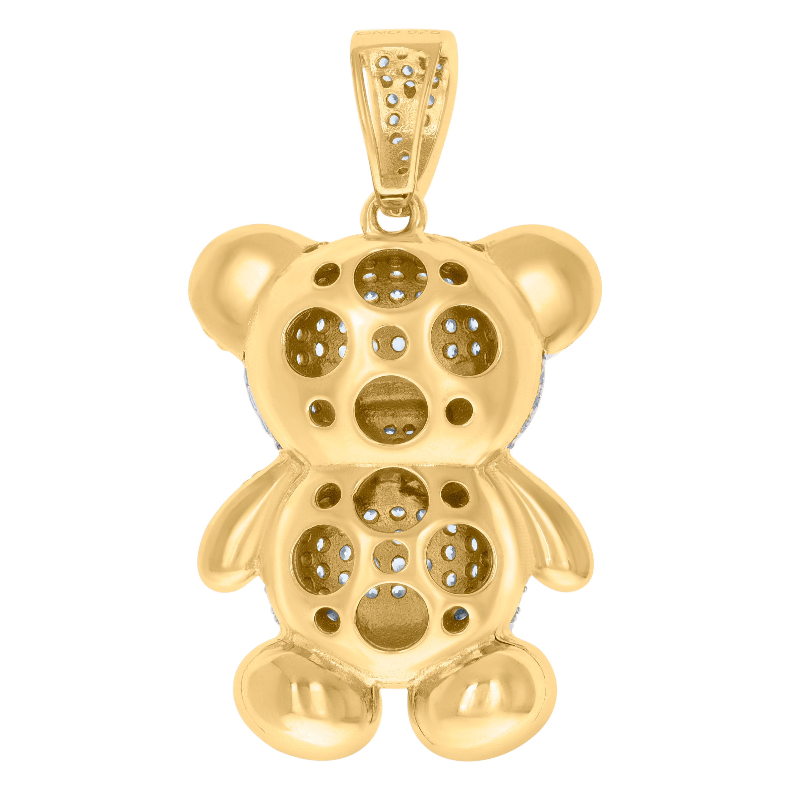 925 Sterling Silver Yellow-Tone Mens Cubic-Zirconia Teddy Bear Fashion Charm Pendant