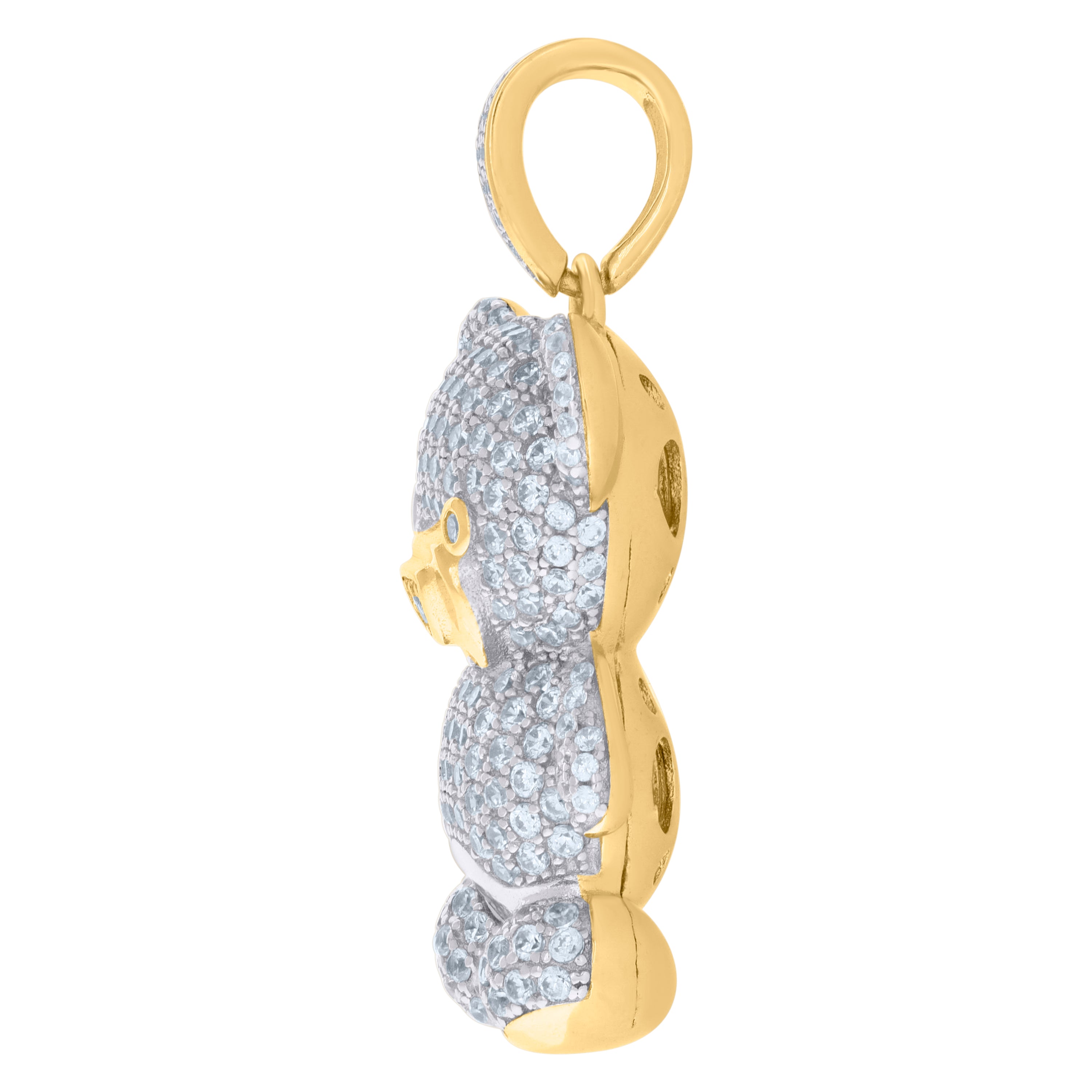 925 Sterling Silver Yellow-Tone Mens Cubic-Zirconia Teddy Bear Fashion Charm Pendant