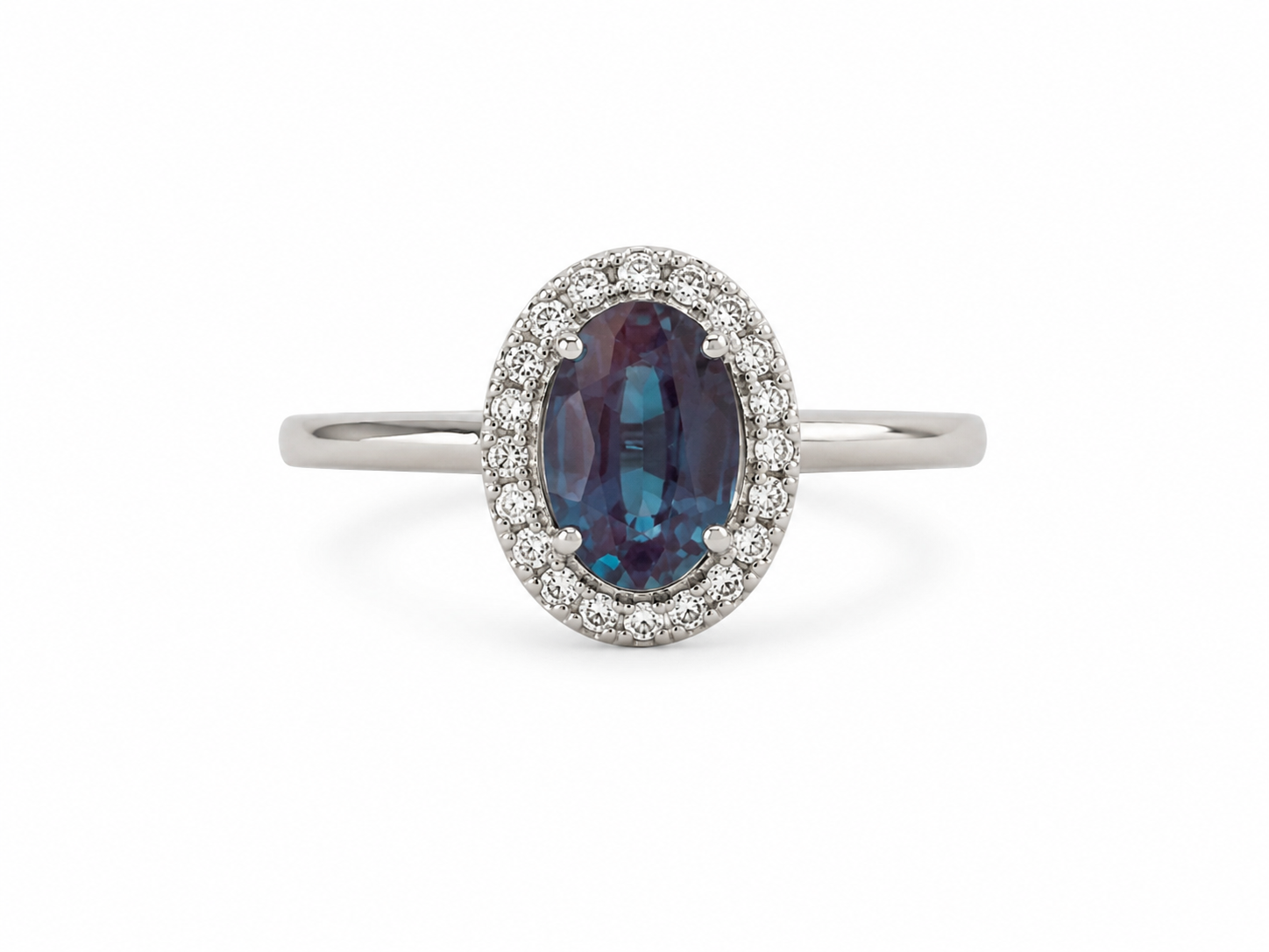 14KT White Gold 0.12 CTW 0.94 STW Alexandrite Diamond Ring [15H50]