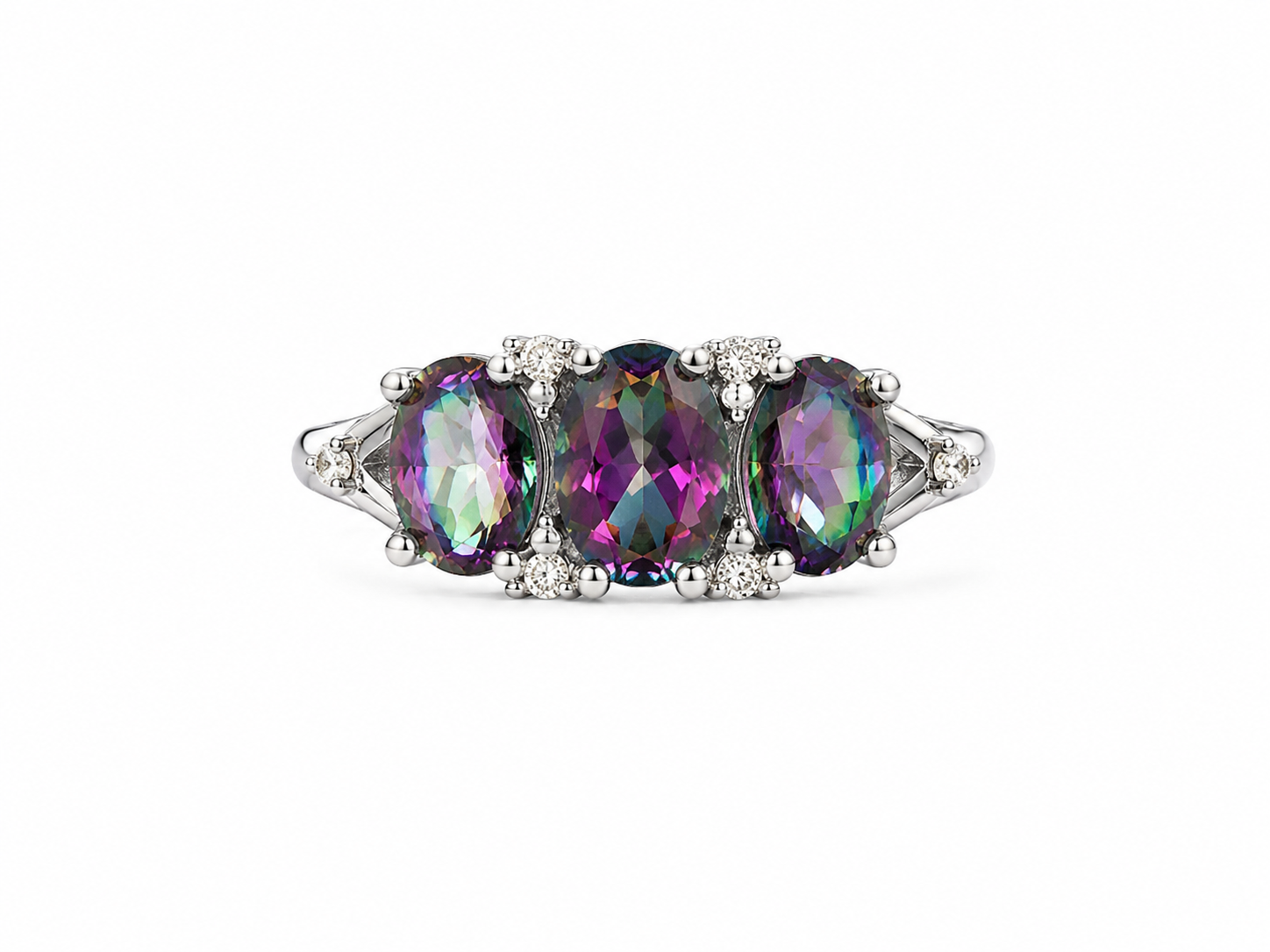 10KT White Gold 0.03 CTW 1.20 STW Mystic Fire Diamond Ring [K5H]