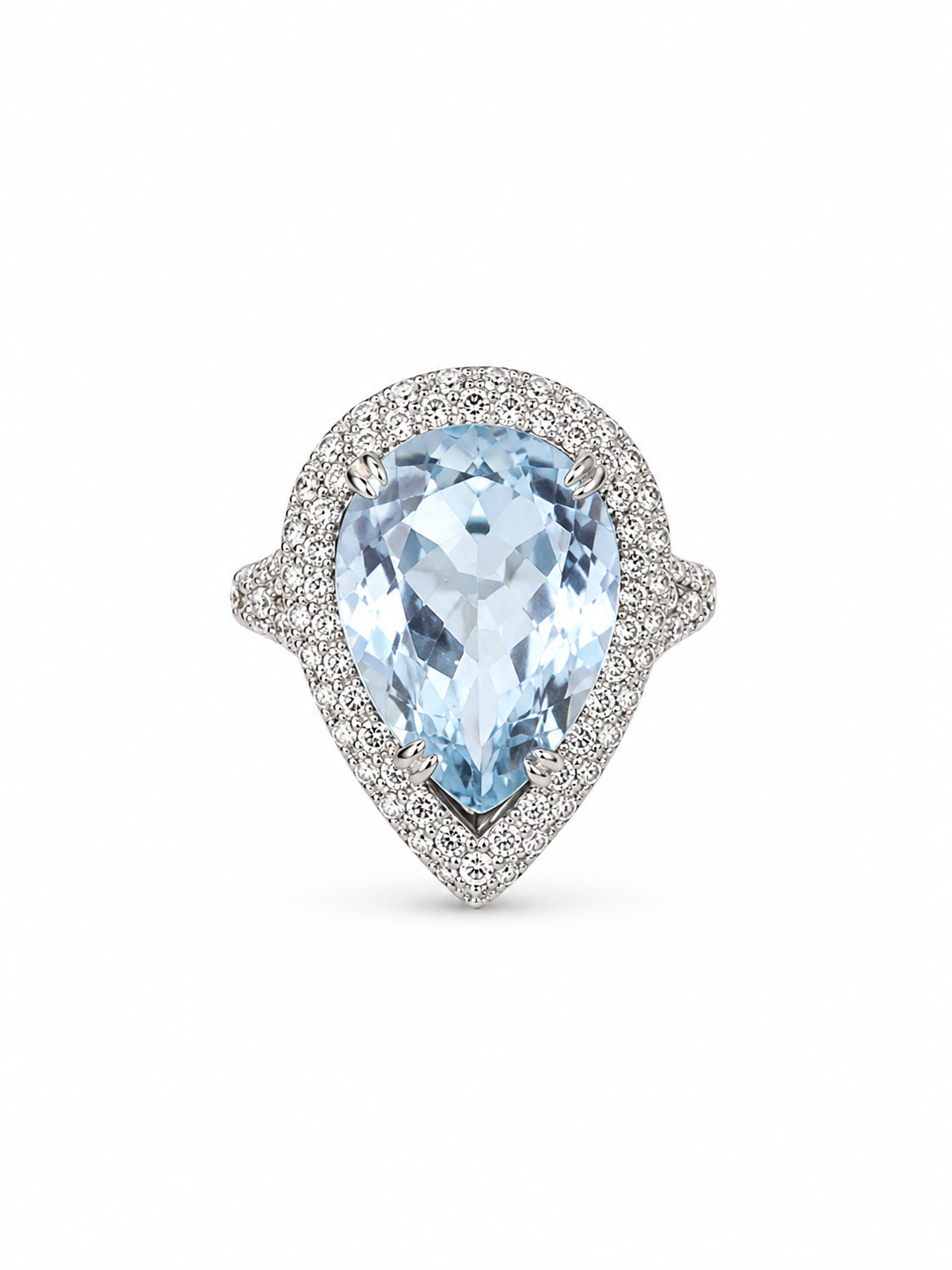14KT White Gold 0.58 CTW 3.87 STW Blue Aqua Sapphire Diamond Ring [K38H]