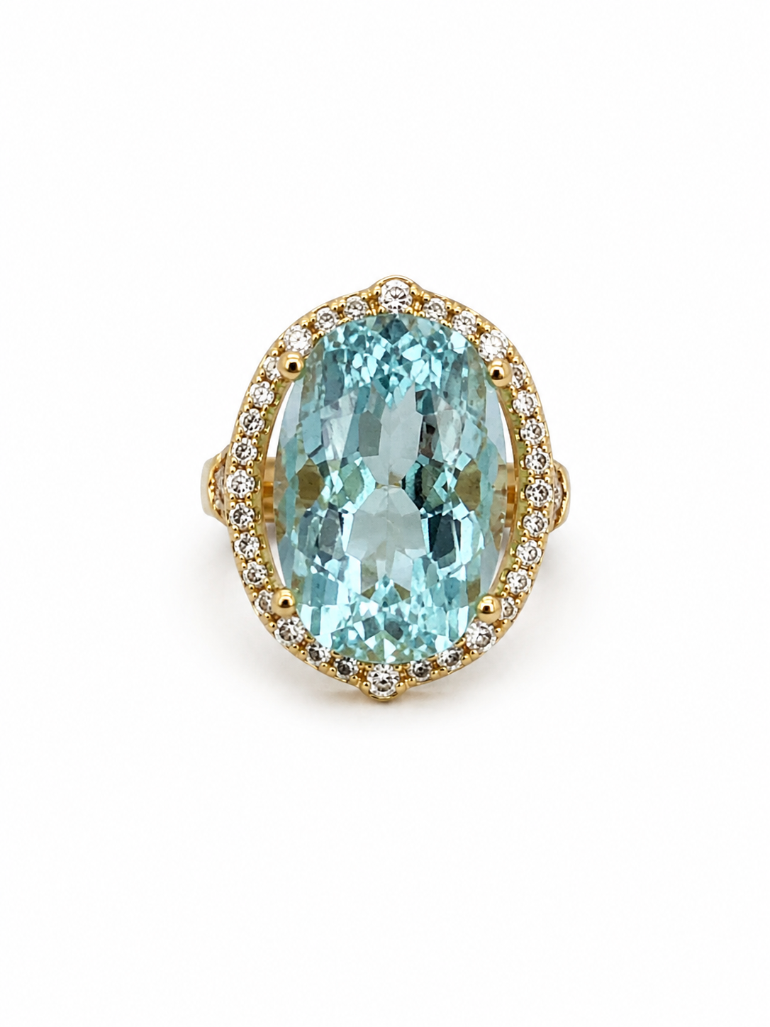 14KT Yellow Gold 0.52 CTW 9.26 STW Aquamarine Diamond Ring [K3T]
