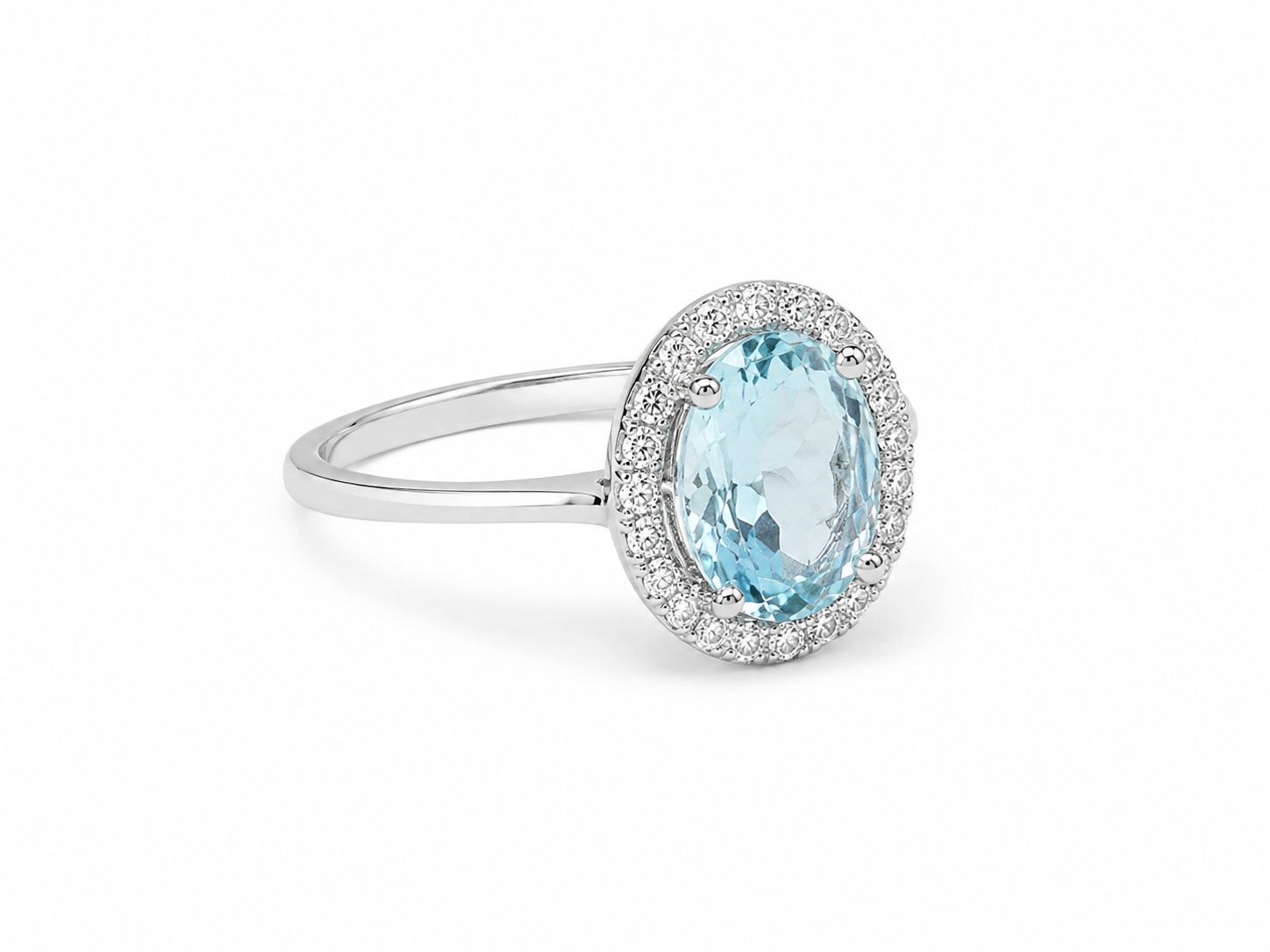 14KT White Gold 0.18 CTW 1.58 STW Aquamarine Diamond Ring [K15H]