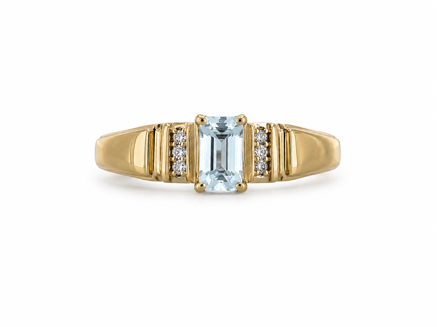 10KT Yellow Gold 0.12 CTW 0.70 STW Blue Topaz Diamond Ring [K8H]