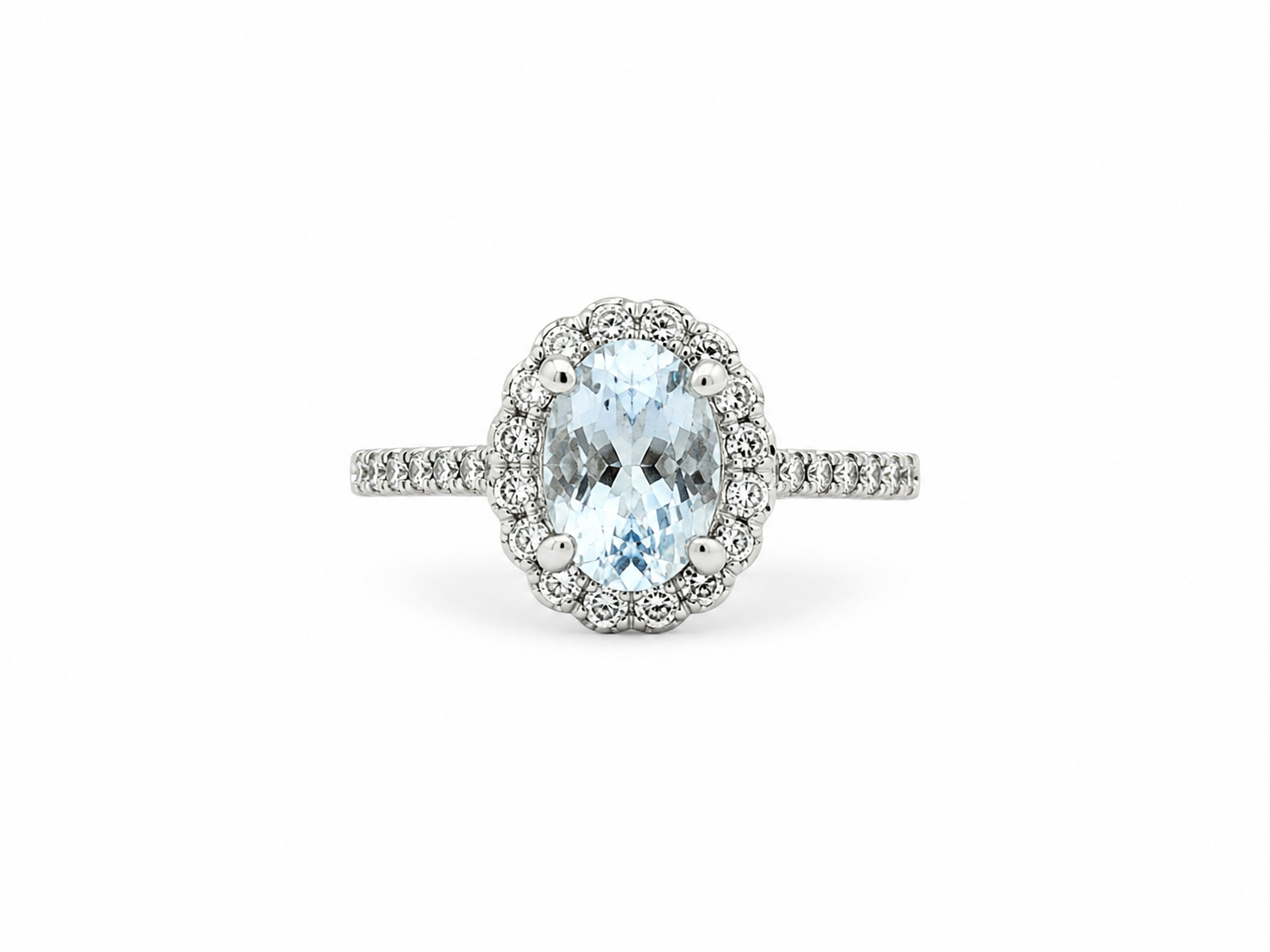 10KT White Gold 0.16 CTW 0.37 STW Aquamarine Diamond Ring [K1T]