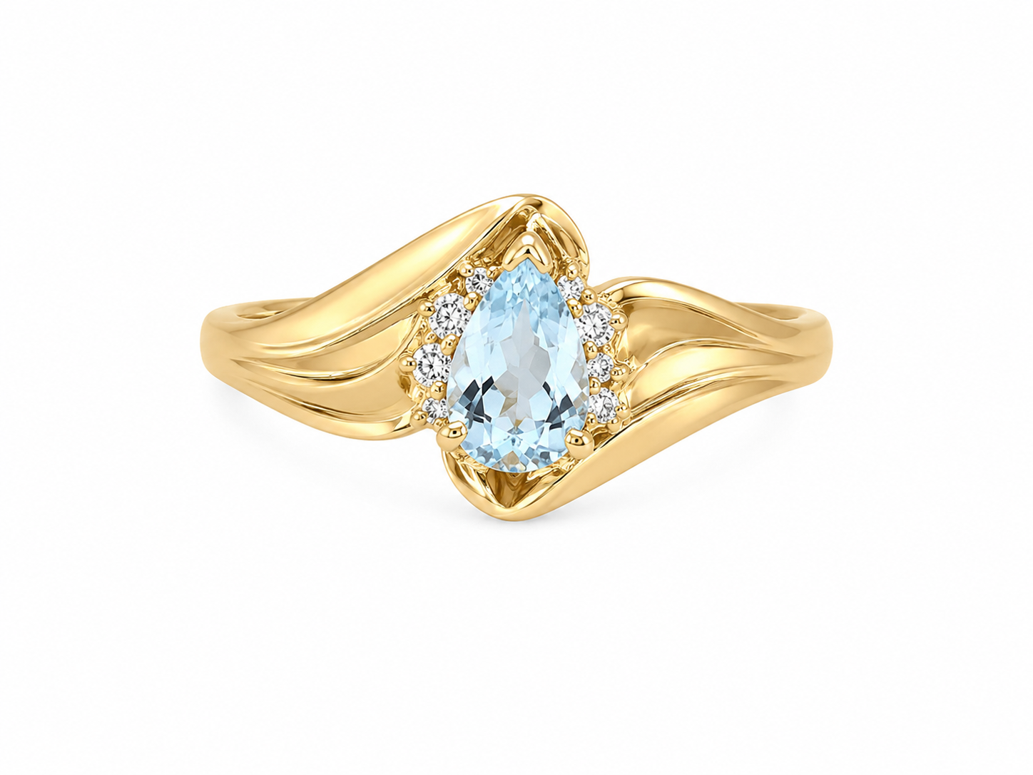 10KT Yellow Gold 0.11 CTW 0.70 STW Aquamarine Diamond Ring [K8H50]