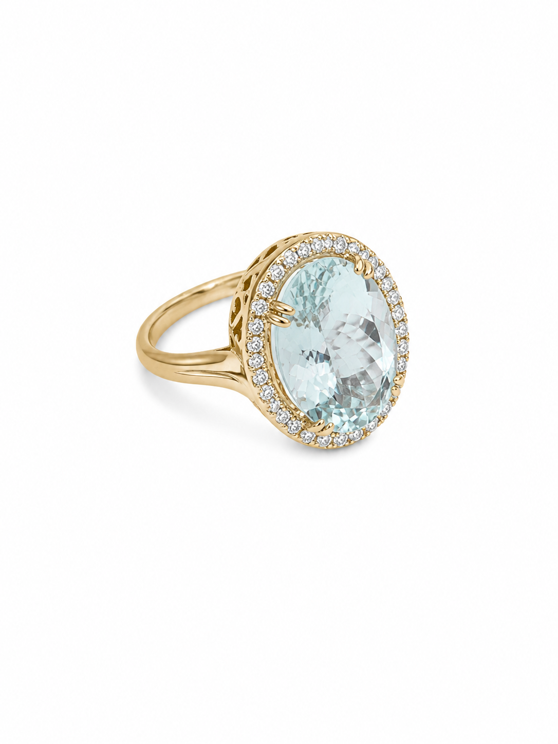 14KT Yellow Gold 0.35 CTW 6.24 Aquamarine Diamond Ring [K24H]