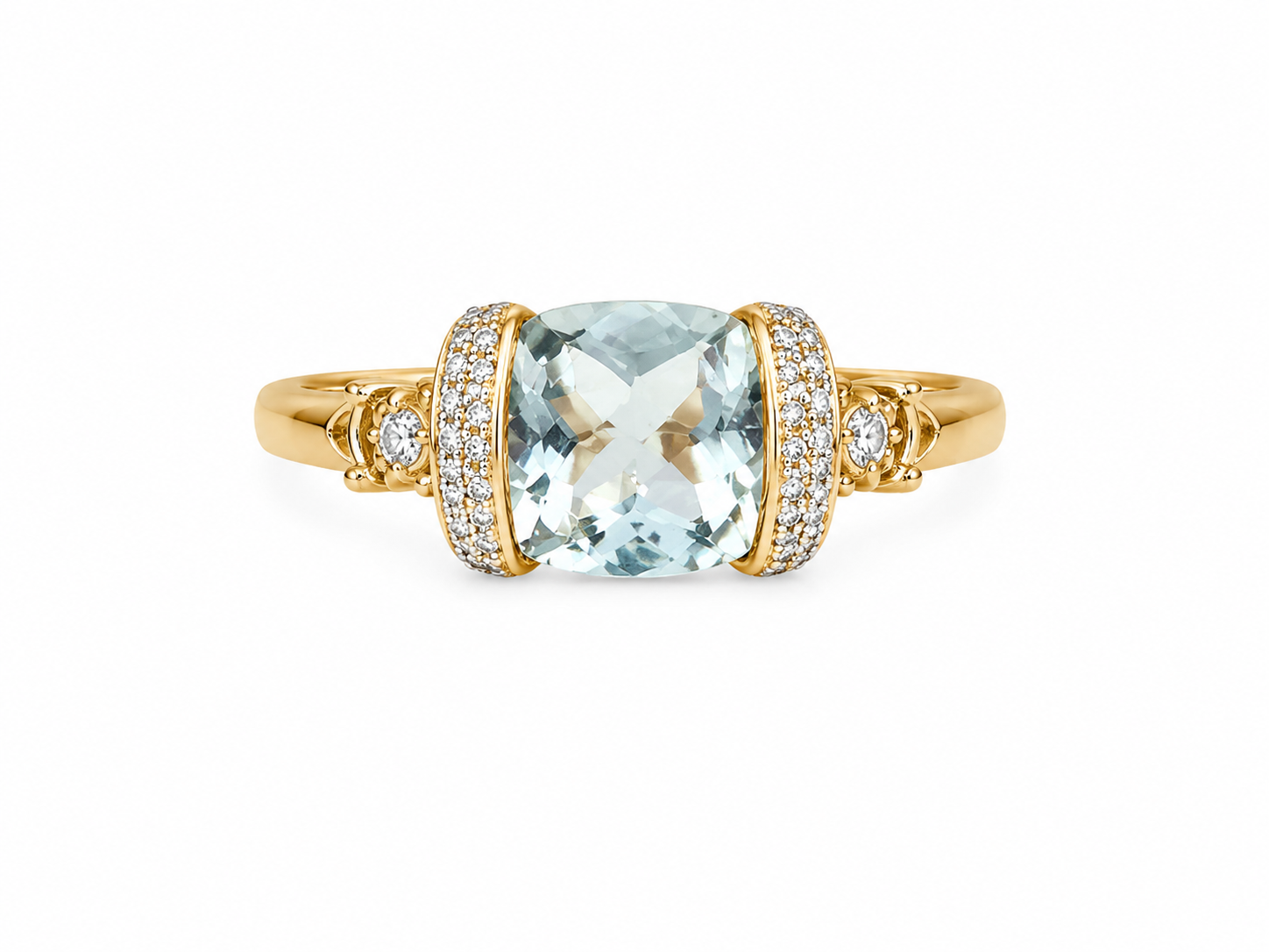 10KT Yellow Gold 0.05 CTW 2.00 STW Aquamarine Diamond Ring [K1T]