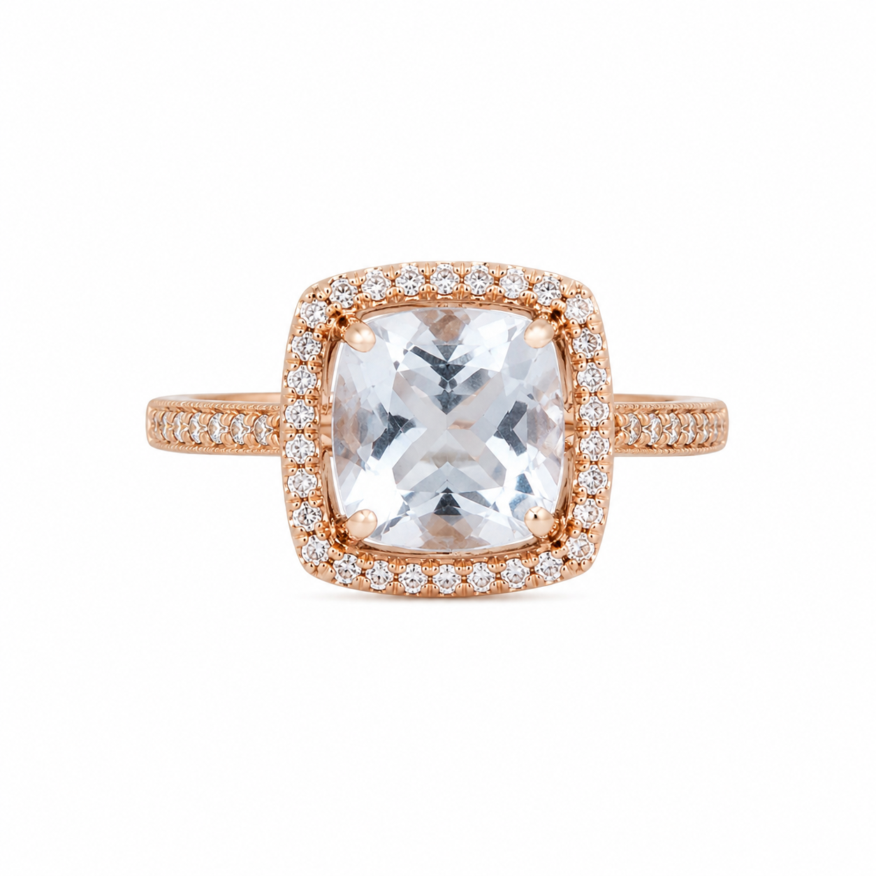 10KT  Rose Gold 0.15 CT 1.5 STW Aquamarine Diamond Ring [K7H]