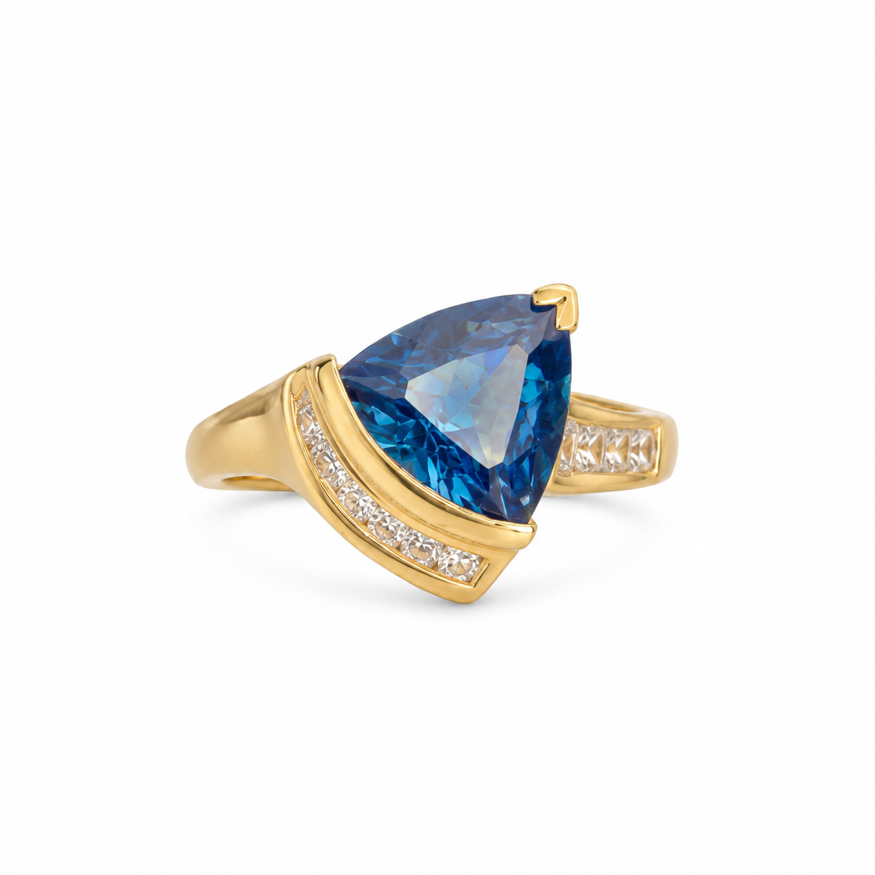10KT Yellow Gold 0.05 CTW 3.4 STW Swiss Blue Topaz Diamond Ring [K1T]