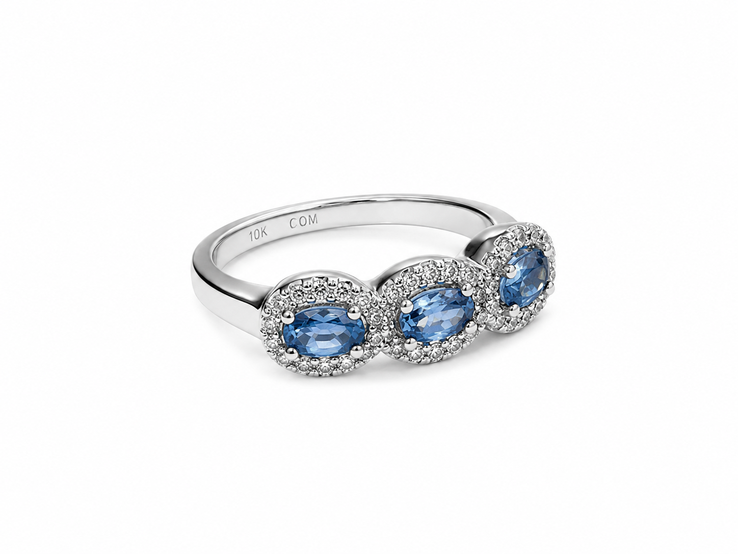 10KT White Gold 0.21 CTW 0.90 STW Swiss Blue Topaz Diamond Ring [K9H50]