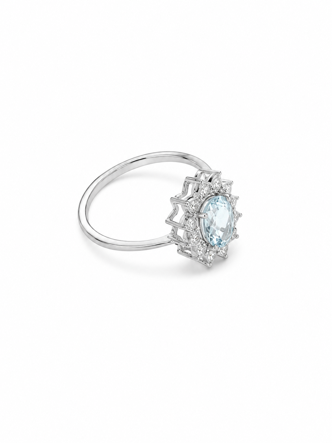 14KT  White Gold 0.10 CTW 0.70 STW Aquamarine Diamond Ring [K11H]
