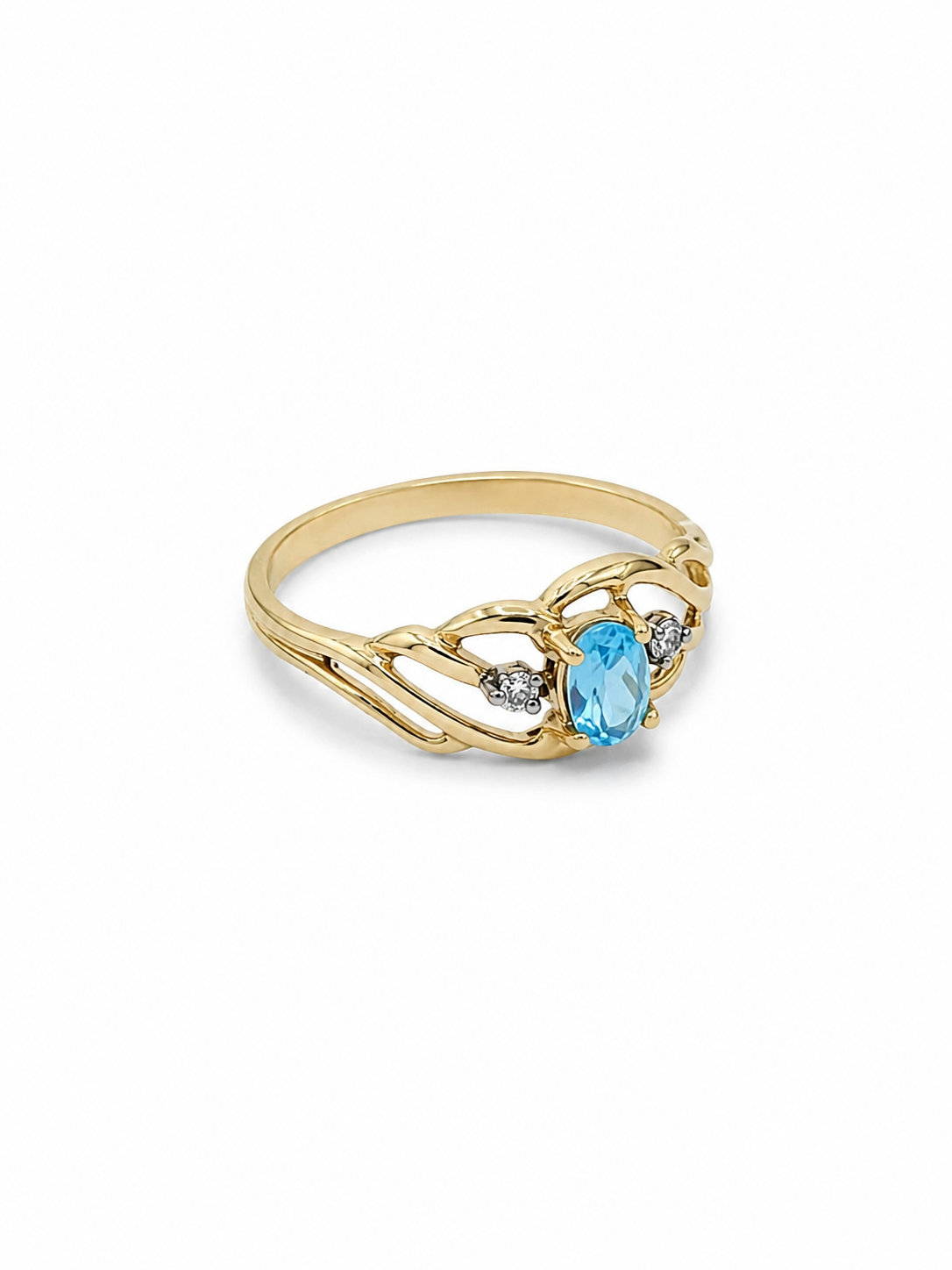 10KT Yellow Gold 0.02 CTW 0.30 STW Blue Topaz Diamond [K3H50]
