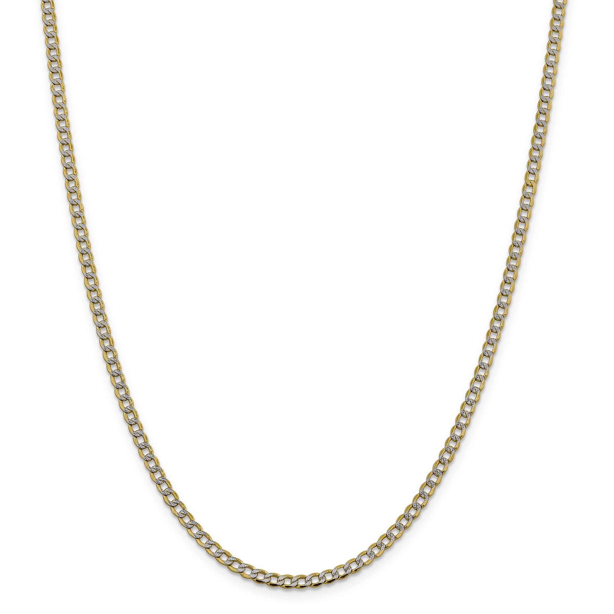 14K 24 Inch 3.4Mm Semi-Solid With Rhodium Pava Curb With Lobster Clasp Chain