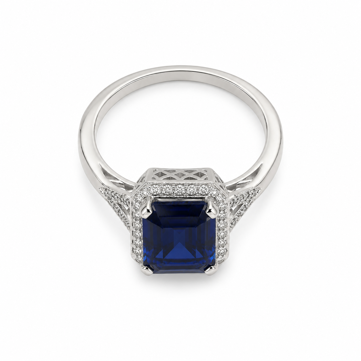 10KT White Gold 0.16 CTW 4.40 STW Sapphire Diamond Ring [K9H]
