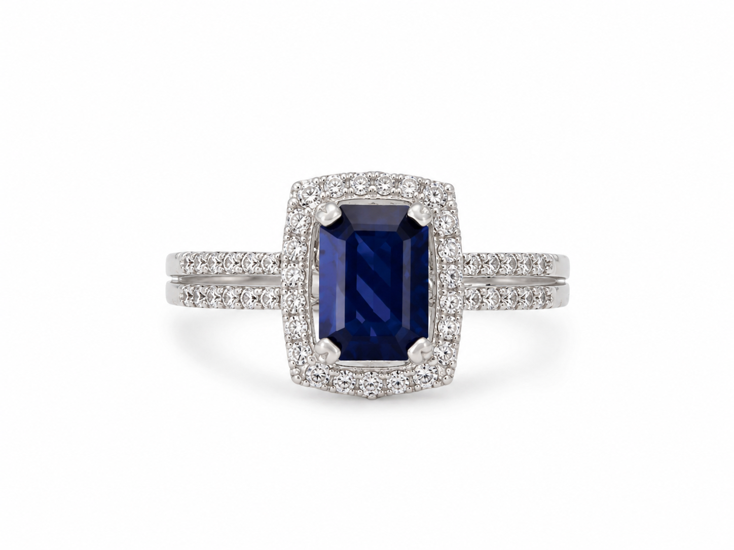 14KT White Gold 0.25 CTW 1.20 STW Sapphire Diamond Ring [K34H]