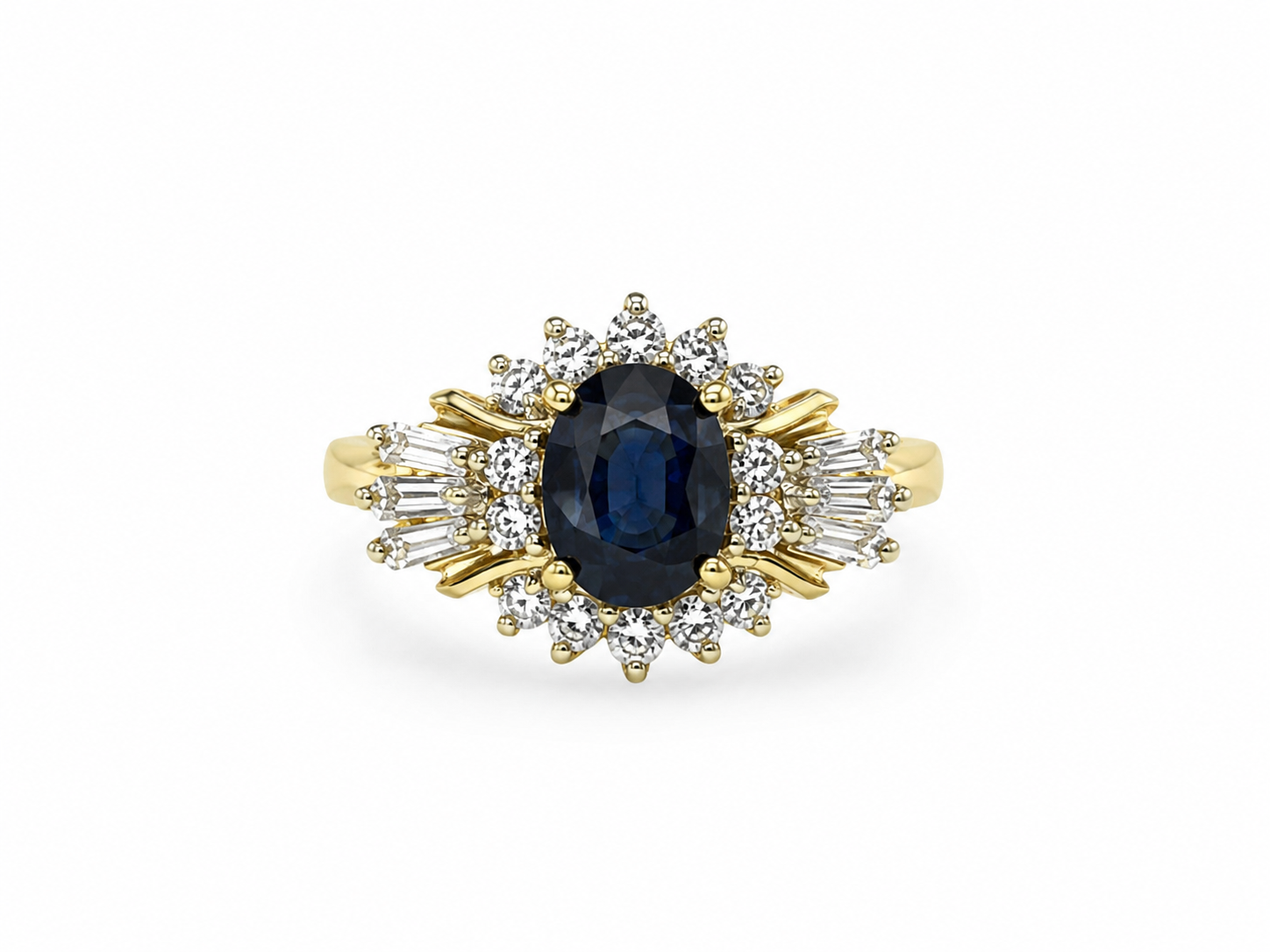 14KT Yellow Gold 0.50 CTW 1.10 STW Sapphire Diamond Ring [K35H]