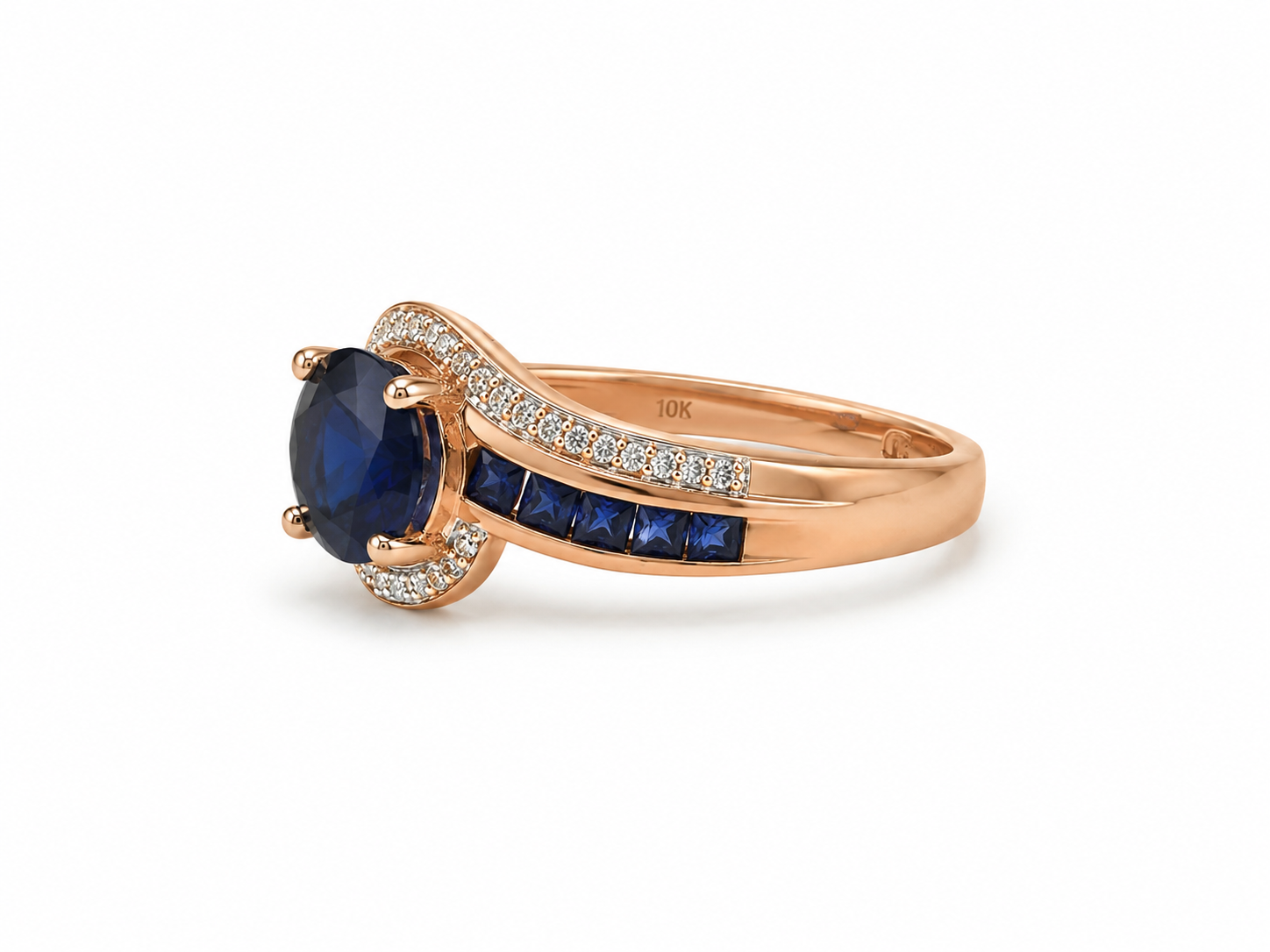10KT Rose Gold 0.10 CTW 2.3 STW Sapphire Diamond Ring [K23H]